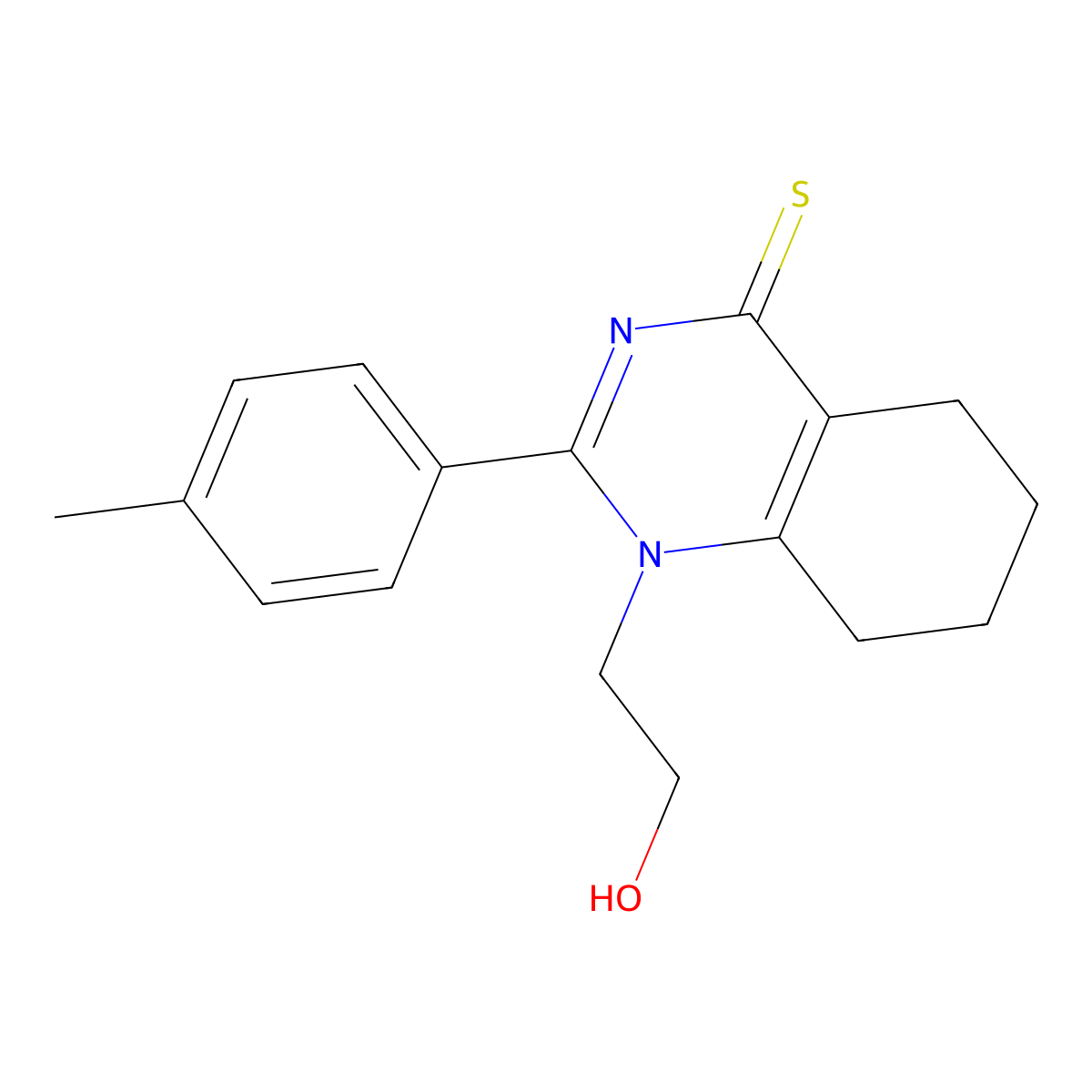 1-(2-Hydroxyethyl)-2-(4-methylphenyl)-5,6,7,8-tetrahydroquinazoline-4-thione molecular structure, CAS 385398-07-2