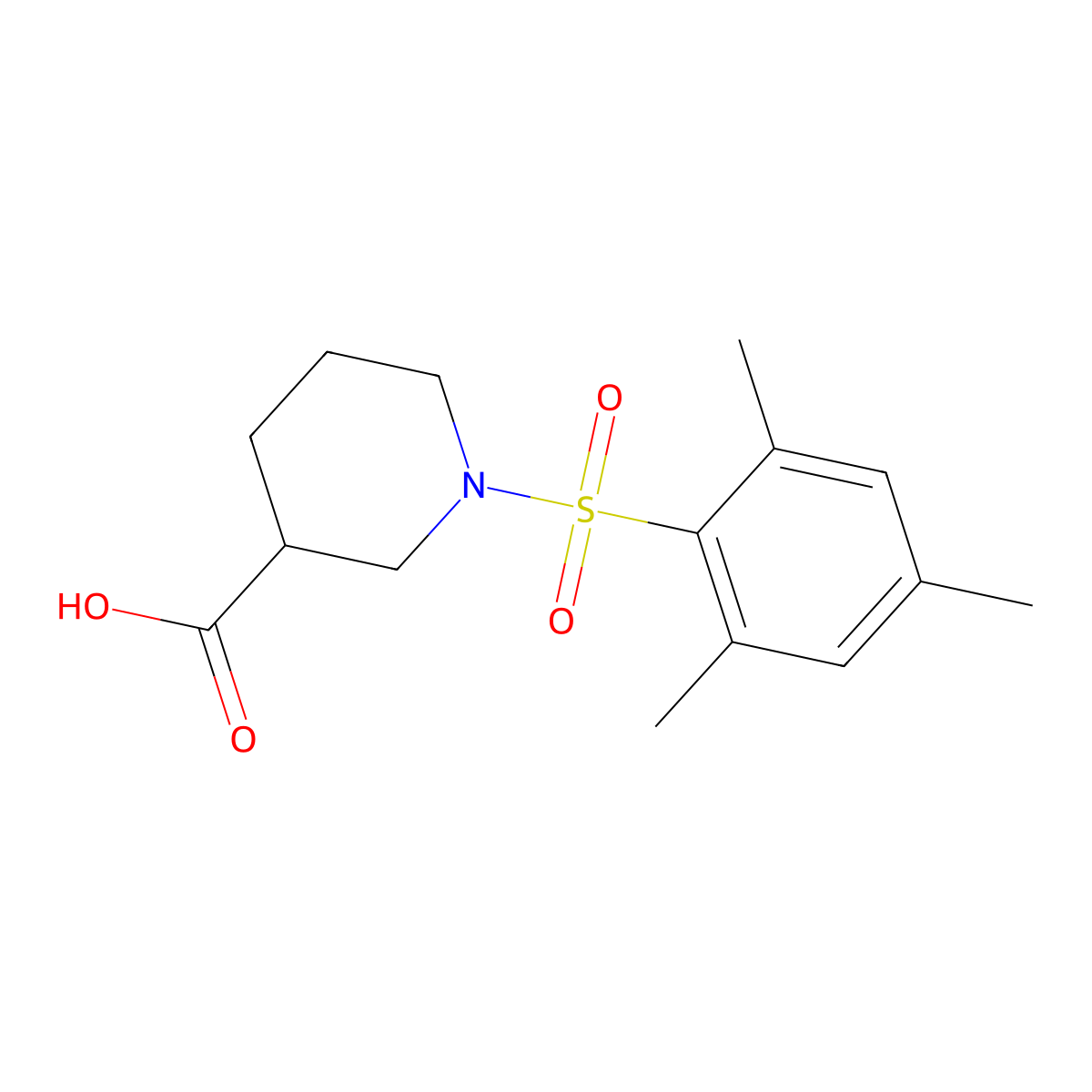 1-(Mesitylsulfonyl)piperidine-3-carboxylic acid molecular structure, CAS 385398-13-0