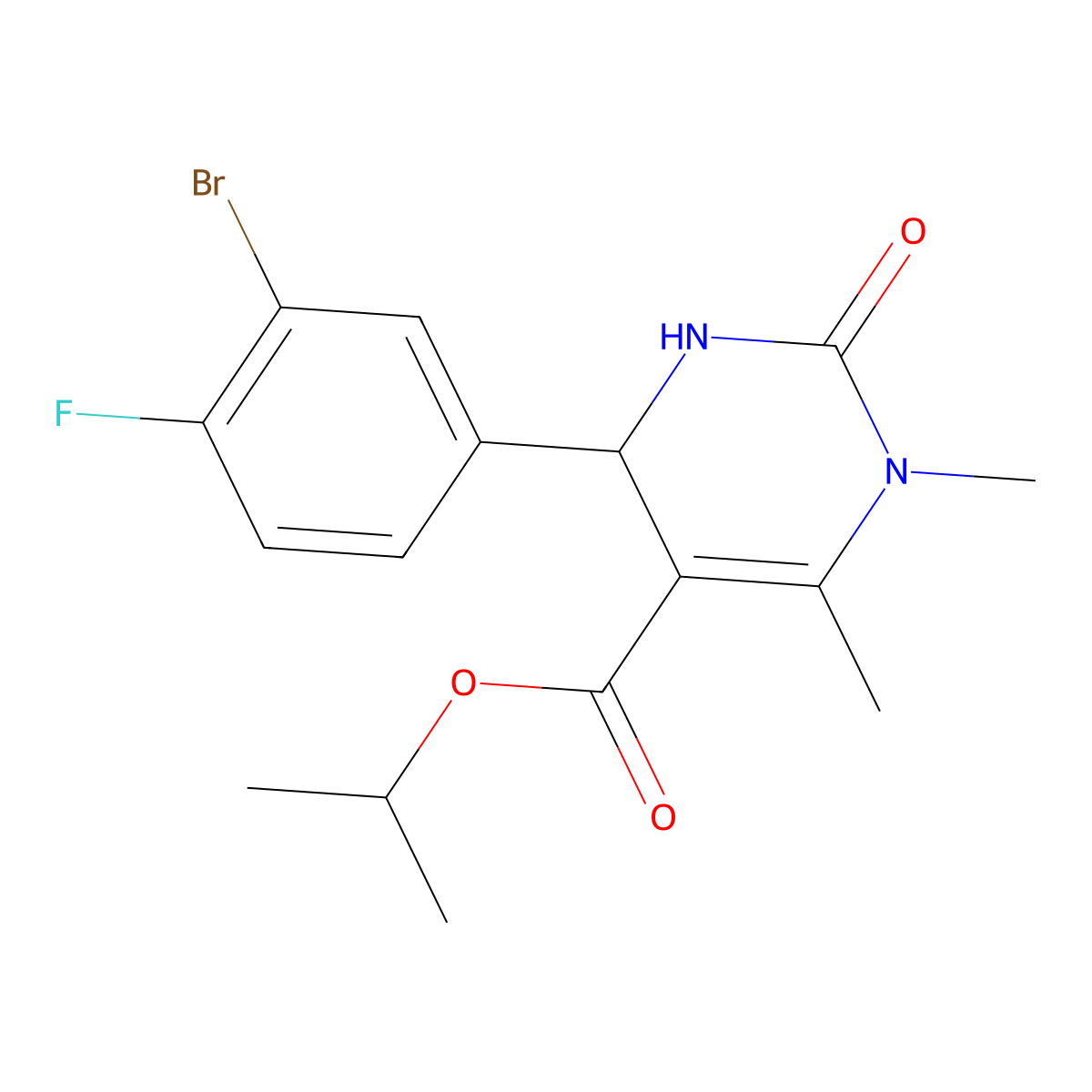 Isopropyl 4-(3-bromo-4-fluorophenyl)-1,6-dimethyl-2-oxo-1,2,3,4-tetrahydro-5-pyrimidinecarboxylate molecular structure, CAS 385398-25-4