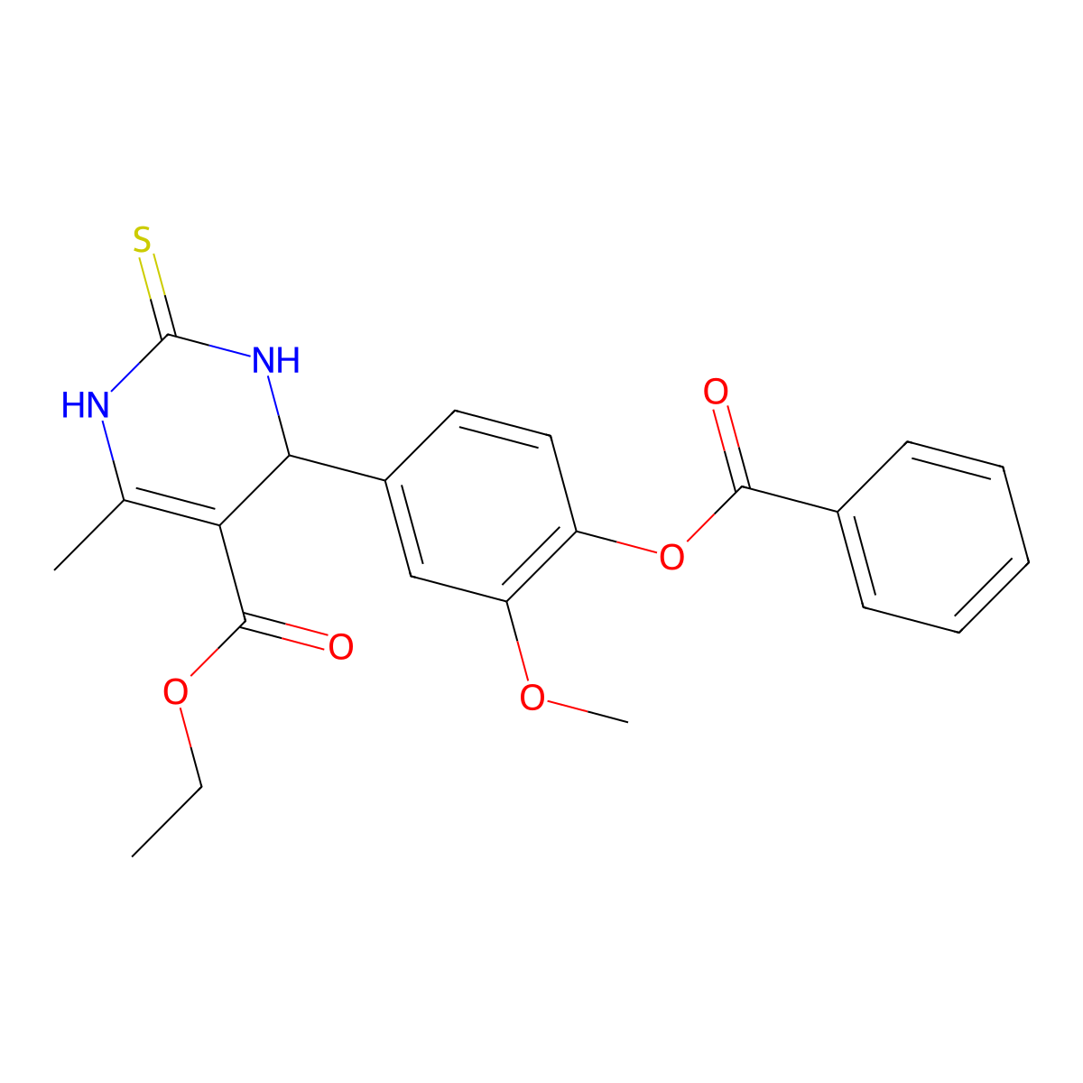 ethyl 4-(4-benzoyloxy-3-methoxyphenyl)-6-methyl-2-sulfanylidene-3,4-dihydro-1H-pyrimidine-5-carboxylate molecular structure, CAS 385399-02-0