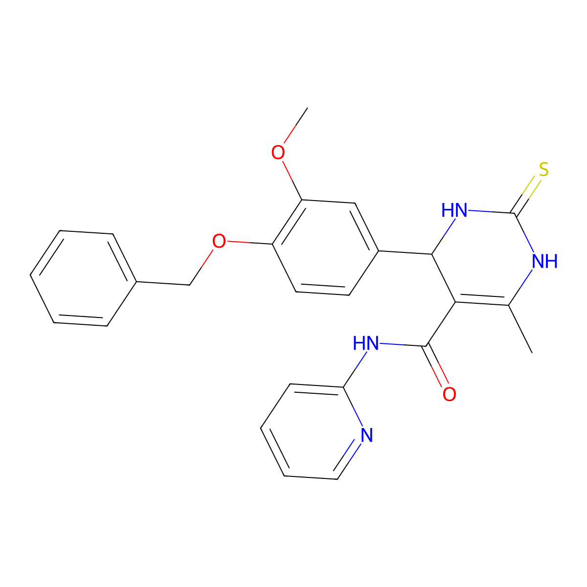 4-(3-methoxy-4-phenylmethoxyphenyl)-6-methyl-N-pyridin-2-yl-2-sulfanylidene-3,4-dihydro-1H-pyrimidine-5-carboxamide molecular structure, CAS 385399-35-9