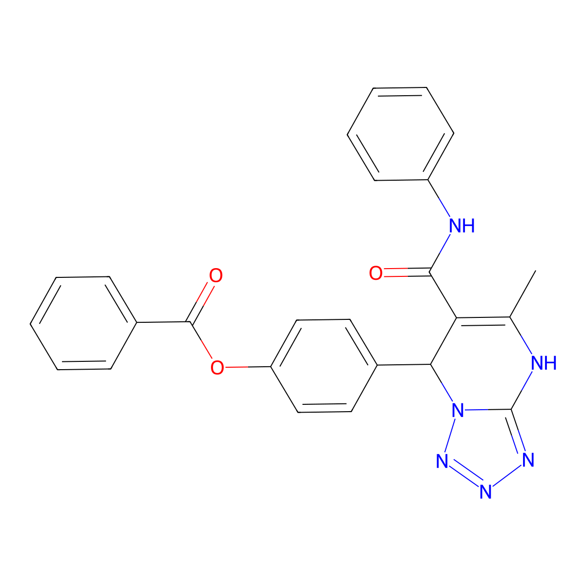 4-(5-Methyl-6-(phenylcarbamoyl)-4,7-dihydrotetrazolo[1,5-a]pyrimidin-7-yl)phenyl benzoate molecular structure, CAS 385400-16-8