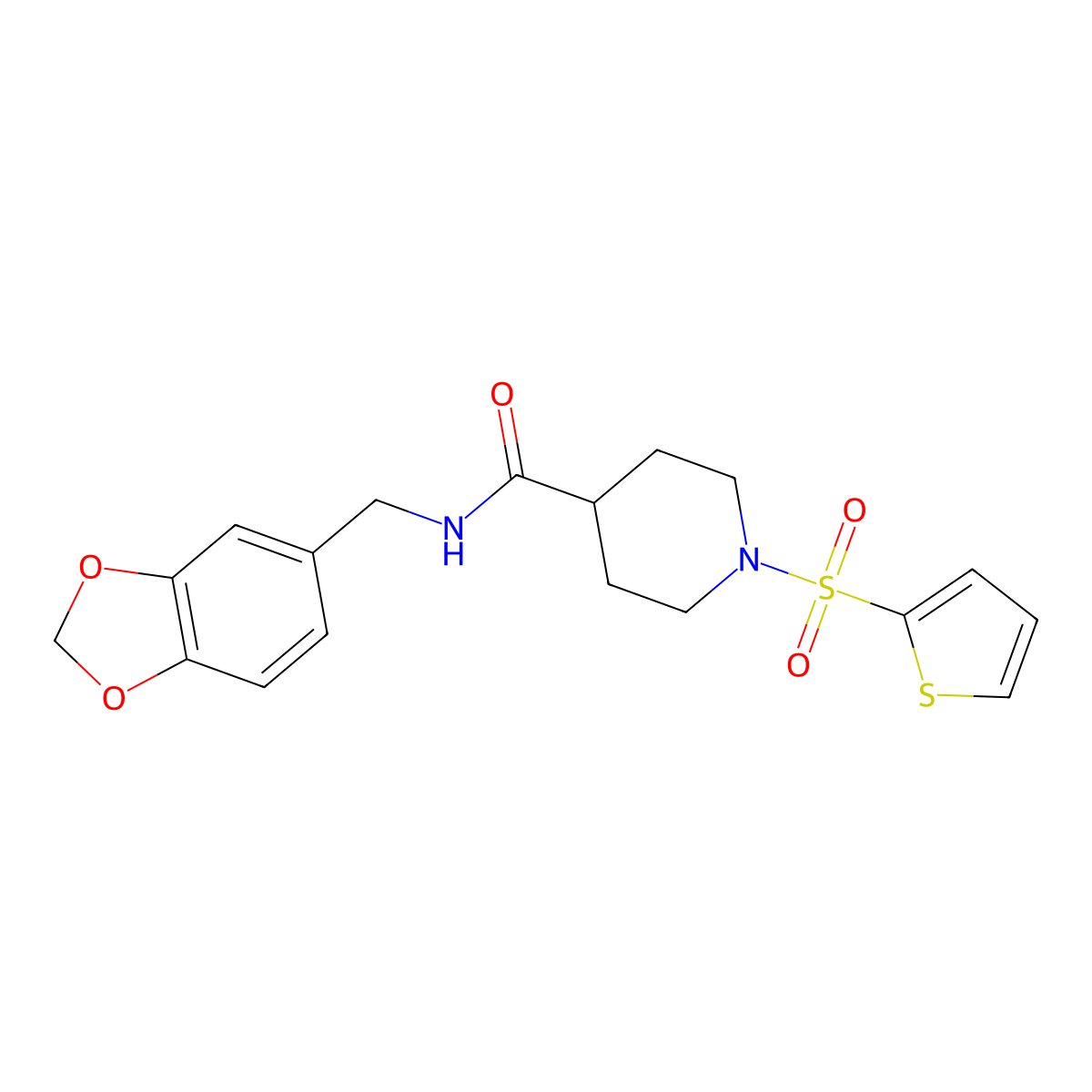 N-piperonyl-1-(2-thienylsulfonyl)isonipecotamide molecular structure, CAS 385400-59-9