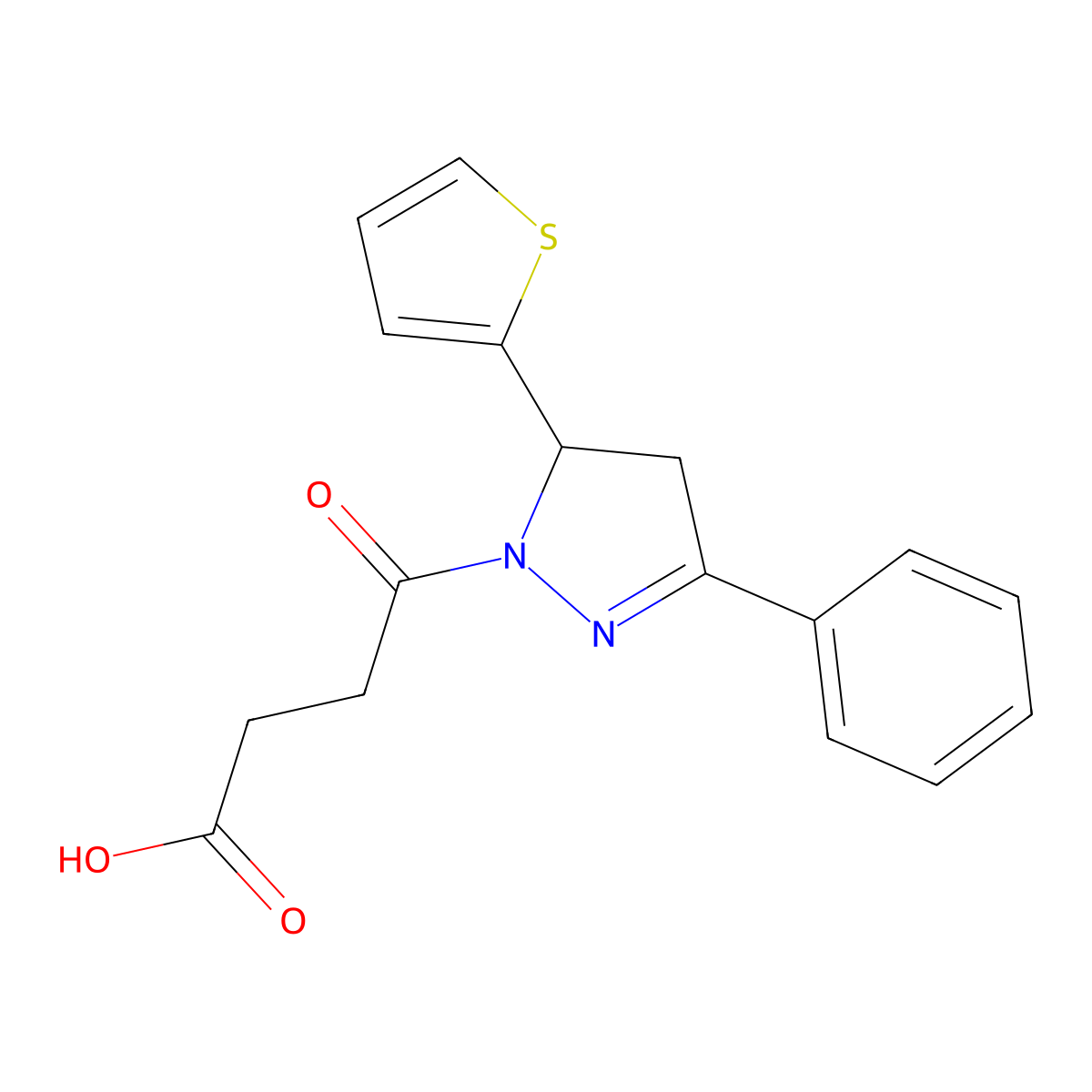 4-Oxo-4-(5-phenyl-3-thiophen-2-yl-3,4-dihydropyrazol-2-yl)butanoic acid molecular structure, CAS 385400-88-4