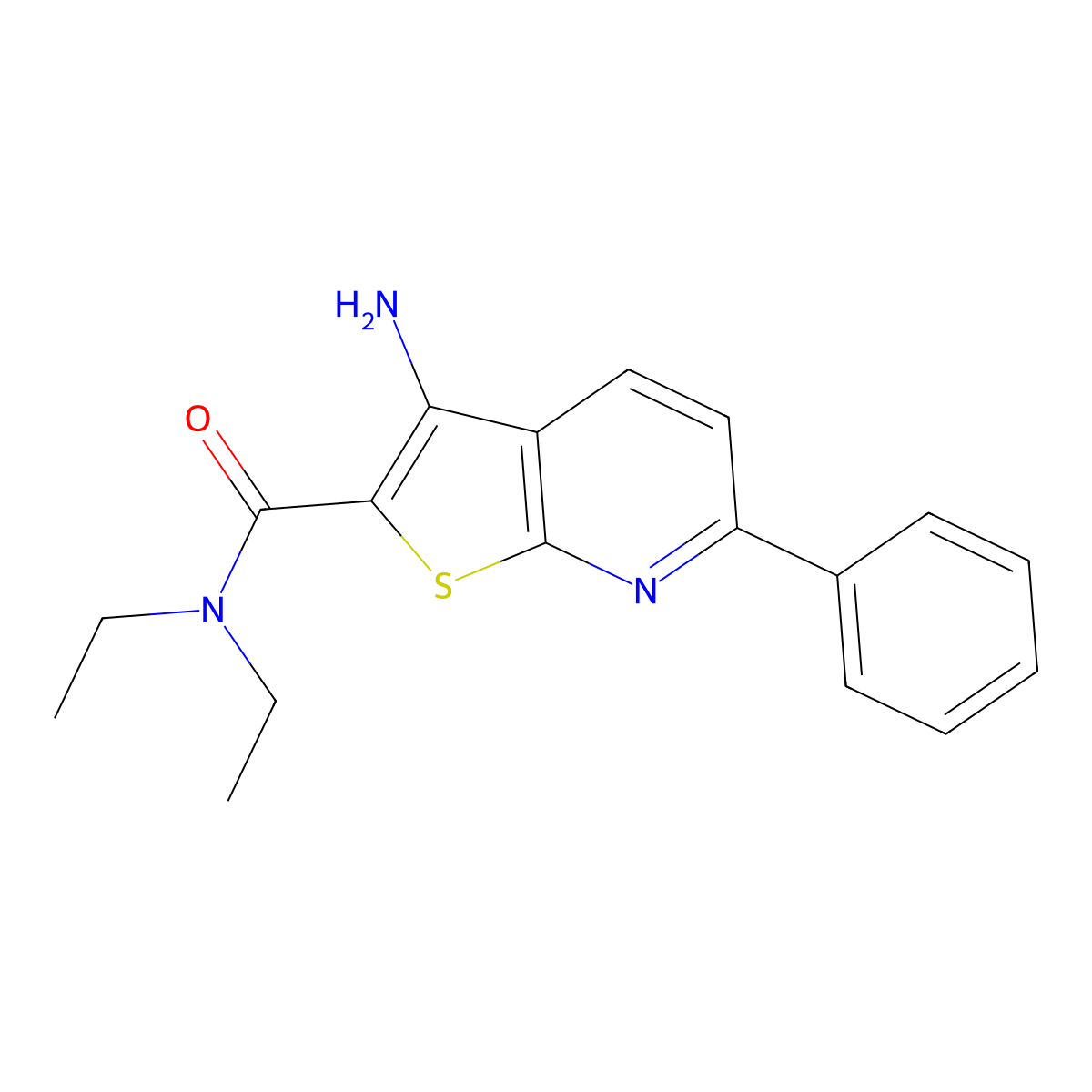 3-amino-N,N-diethyl-6-phenylthieno[2,3-b]pyridine-2-carboxamide molecular structure, CAS 385400-92-0