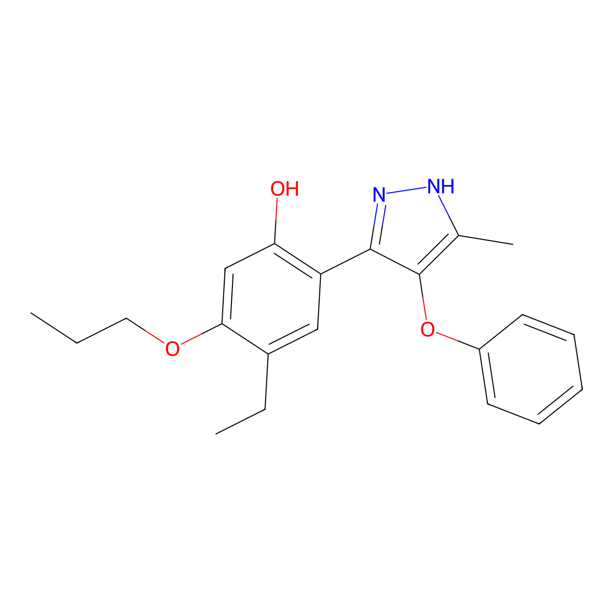 4-ethyl-2-(5-methyl-4-phenoxy-1H-pyrazol-3-yl)-5-propoxyphenol molecular structure, CAS 385401-15-0
