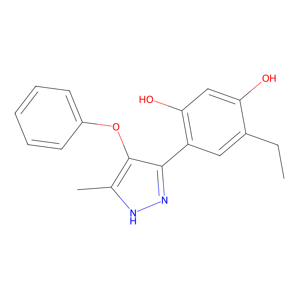 4-ethyl-6-(5-methyl-4-phenoxy-1H-pyrazol-3-yl)-1,3-benzenediol molecular structure, CAS 385401-19-4