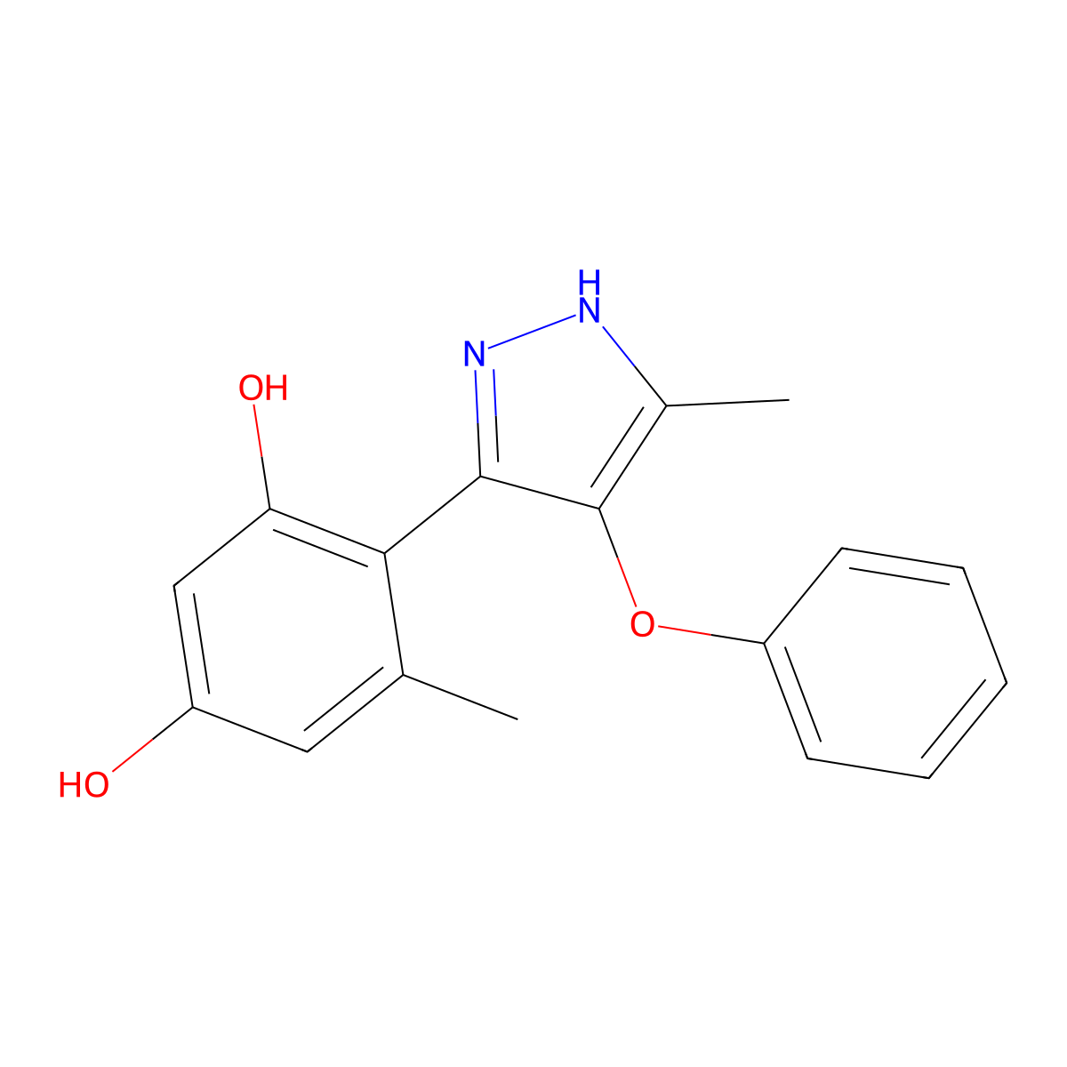 5-methyl-4-(5-methyl-4-phenoxy-1H-pyrazol-3-yl)-1,3-Benzenediol molecular structure, CAS 385401-21-8