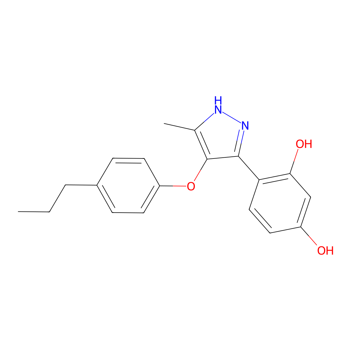 4-(5-Methyl-4-(4-propylphenoxy)-1H-pyrazol-3-YL)-1,3-benzenediol molecular structure, CAS 385401-27-4