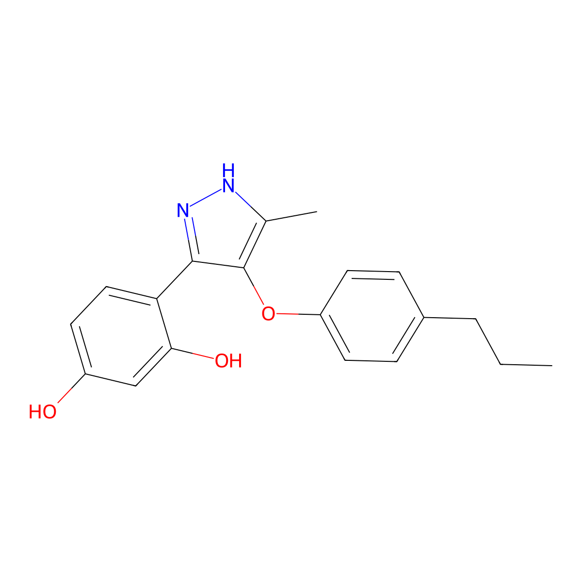 4-(5-Methyl-4-(4-propylphenoxy)-1H-pyrazol-3-YL)-1,3-benzenediol molecular structure, CAS 385401-27-4