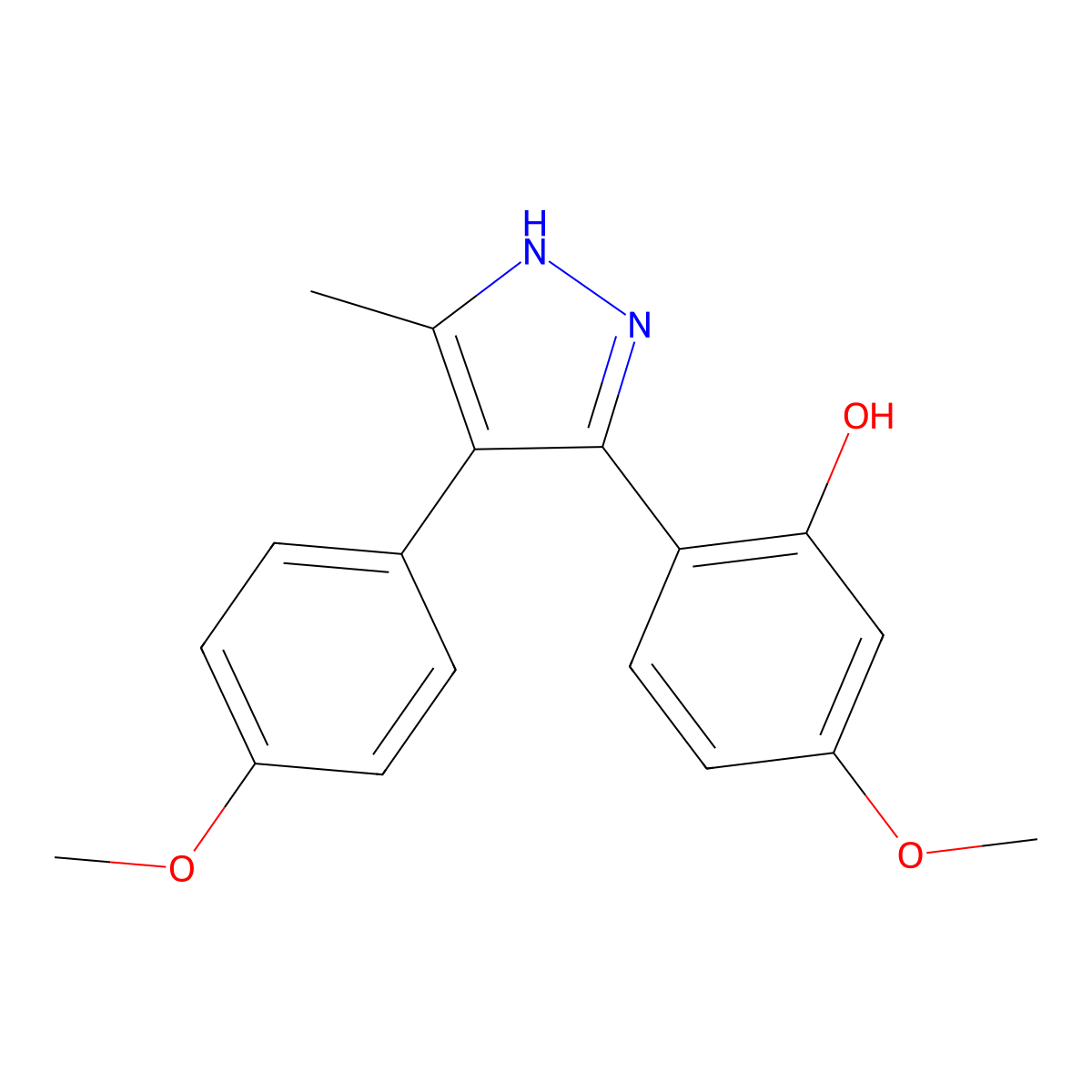 5-Methoxy-2-(4-(4-methoxyphenyl)-5-methyl-1H-pyrazol-3-YL)phenol molecular structure, CAS 385401-32-1