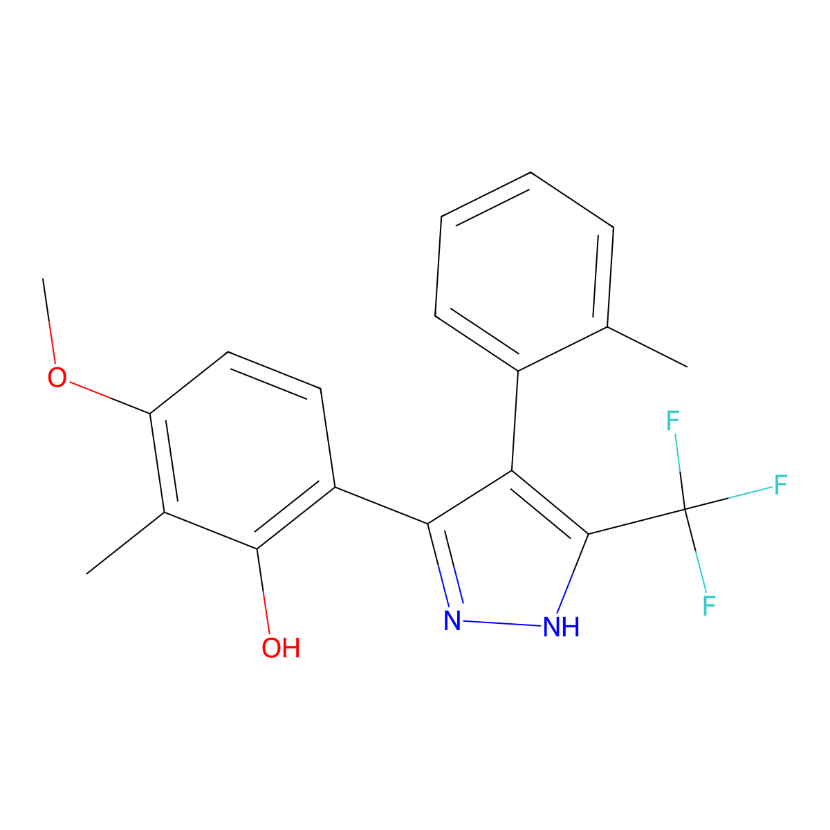 3-Meo-2-methyl-6-(4-(2-methylphenyl)-5-(trifluoromethyl)-1H-pyrazol-3-YL)phenol molecular structure, CAS 385401-40-1