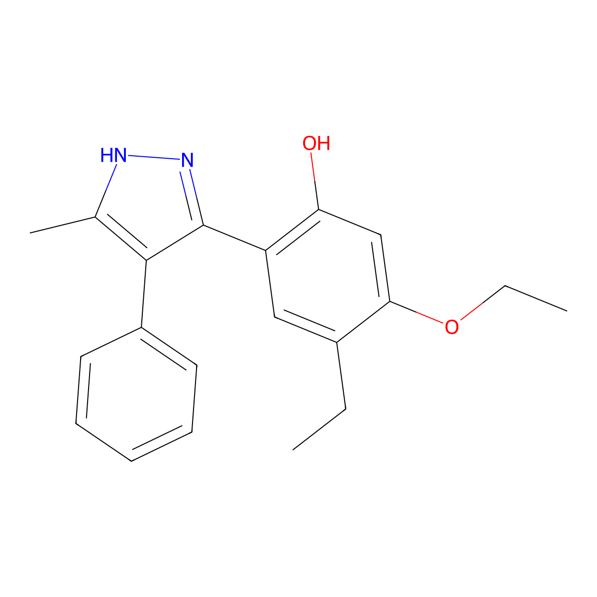 5-Ethoxy-4-ethyl-2-(5-methyl-4-phenyl-1H-pyrazol-3-YL)phenol molecular structure, CAS 385401-42-3