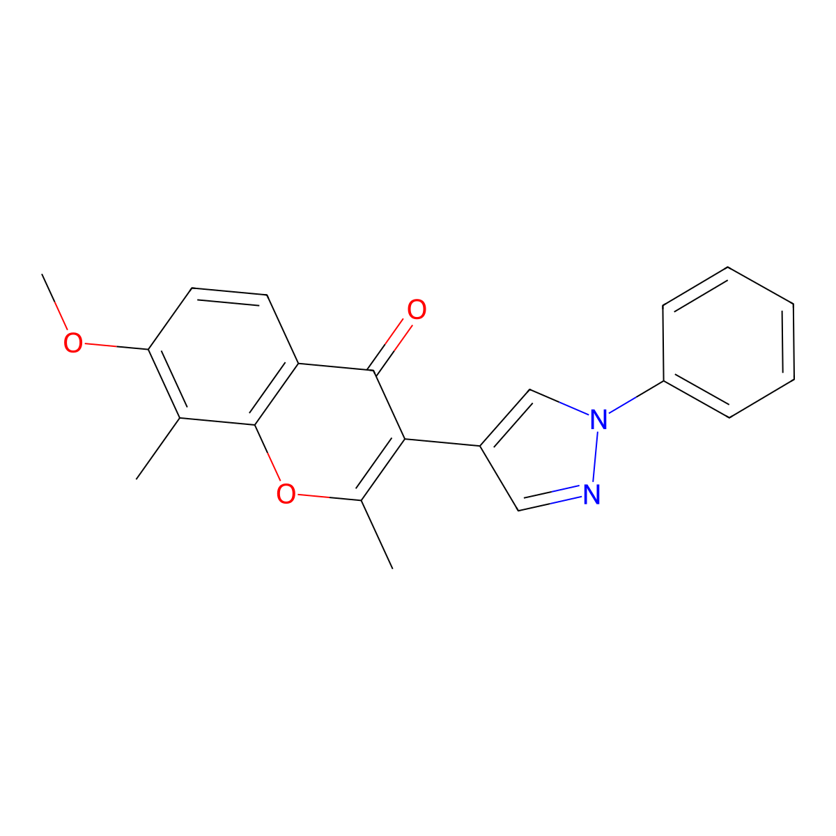 7-methoxy-2,8-dimethyl-3-(1-phenyl-1H-pyrazol-4-yl)-4H-chromen-4-one molecular structure, CAS 385401-59-2
