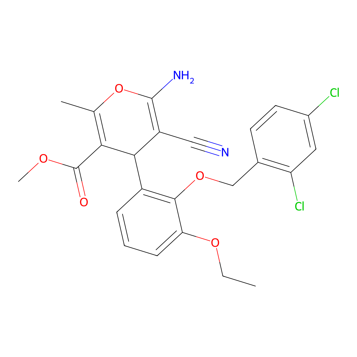 methyl 6-amino-5-cyano-4-{2-[(2,4-dichlorobenzyl)oxy]-3-ethoxyphenyl}-2-methyl-4H-pyran-3-carboxylate molecular structure, CAS 385403-34-9