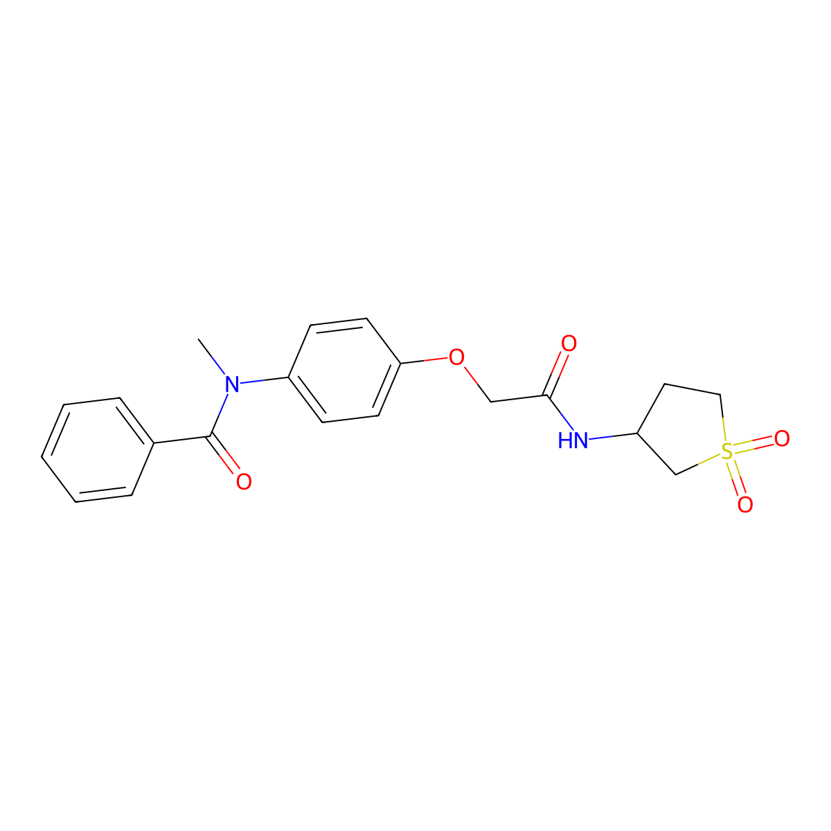 N-[4-[2-[(1,1-dioxothiolan-3-yl)amino]-2-oxoethoxy]phenyl]-N-methylbenzamide molecular structure, CAS 385405-14-1