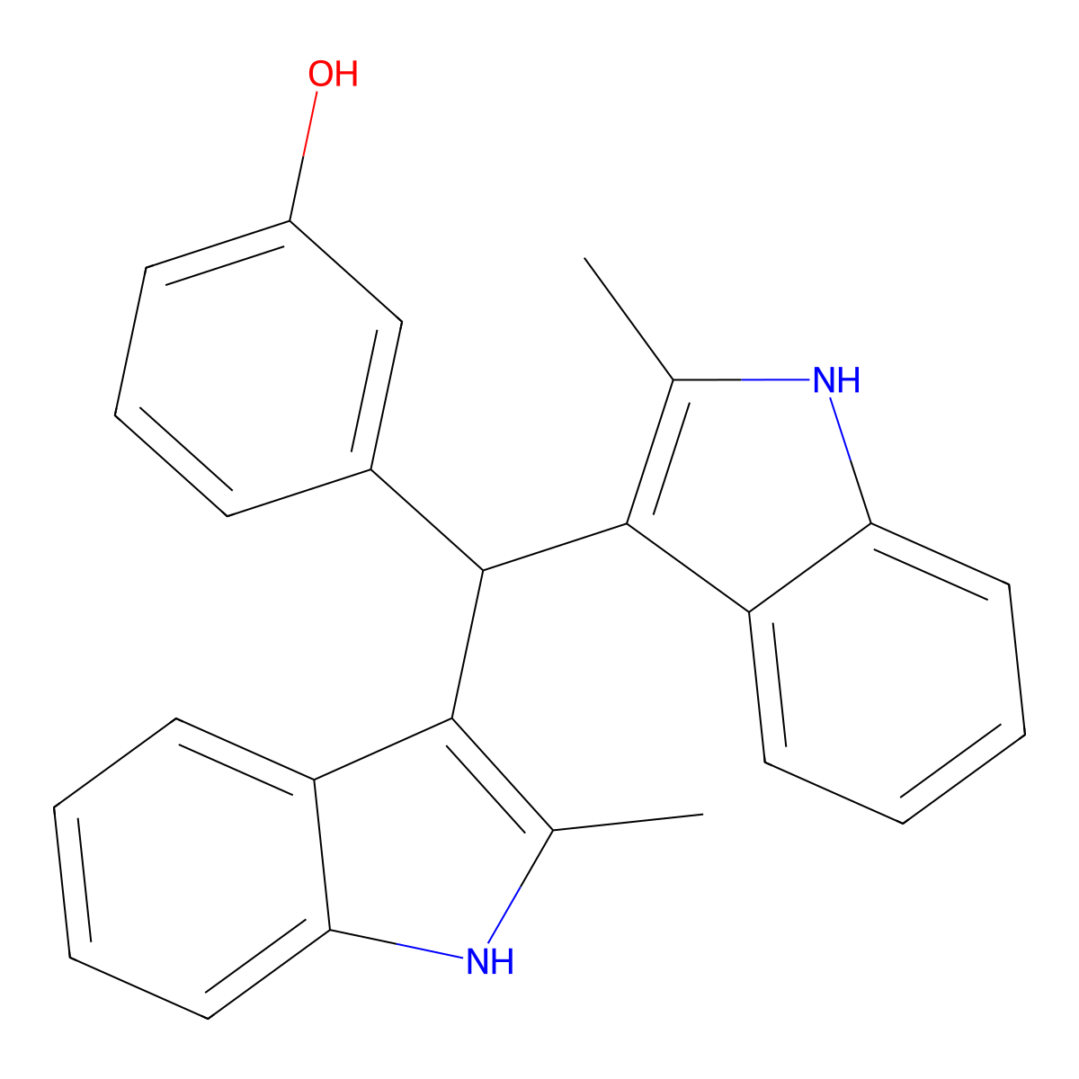 3-[bis(2-methyl-1H-indol-3-yl)methyl]phenol molecular structure, CAS 385405-32-3