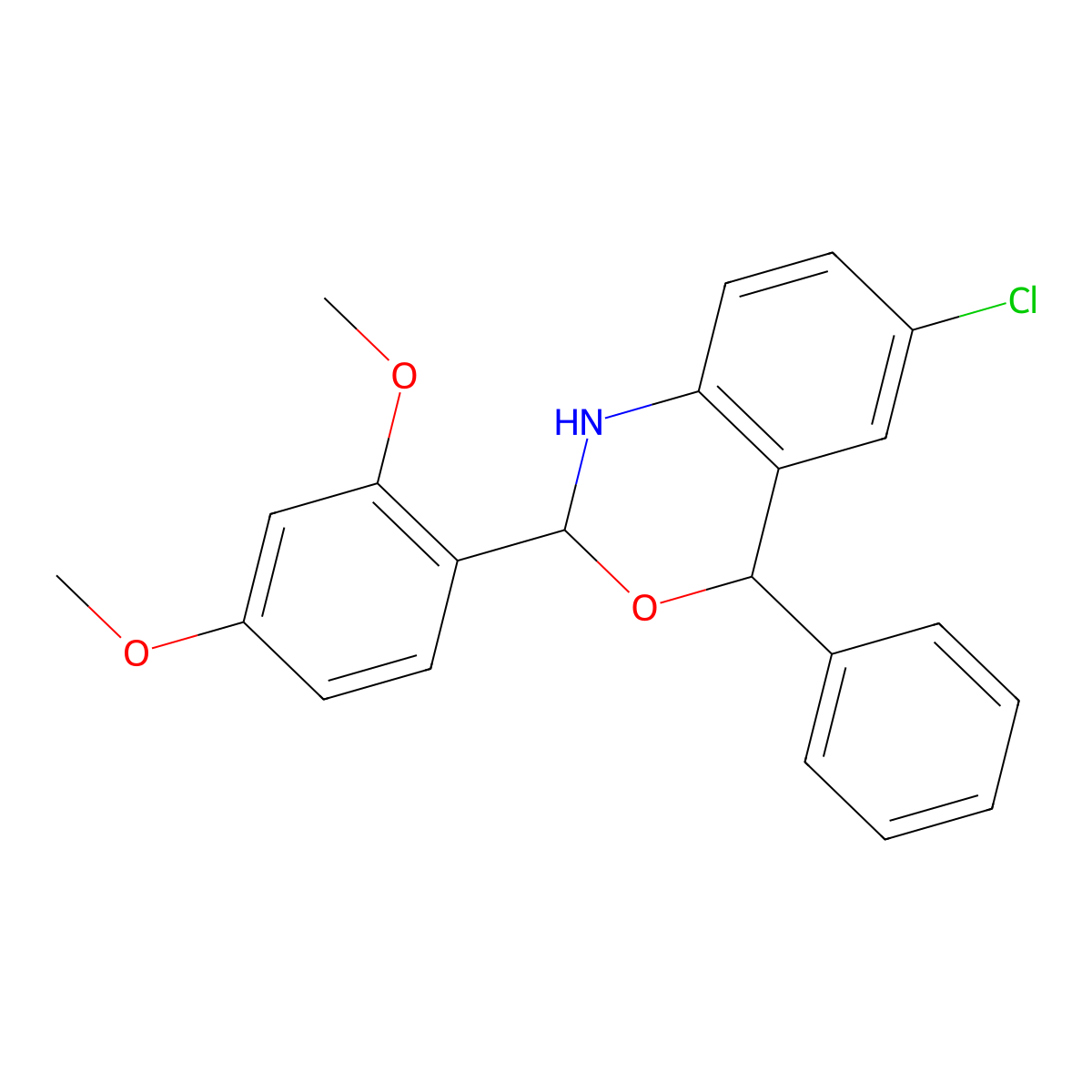 6-chloro-2-(2,4-dimethoxyphenyl)-4-phenyl-1,4-dihydro-2H-3,1-benzoxazine molecular structure, CAS 385405-40-3