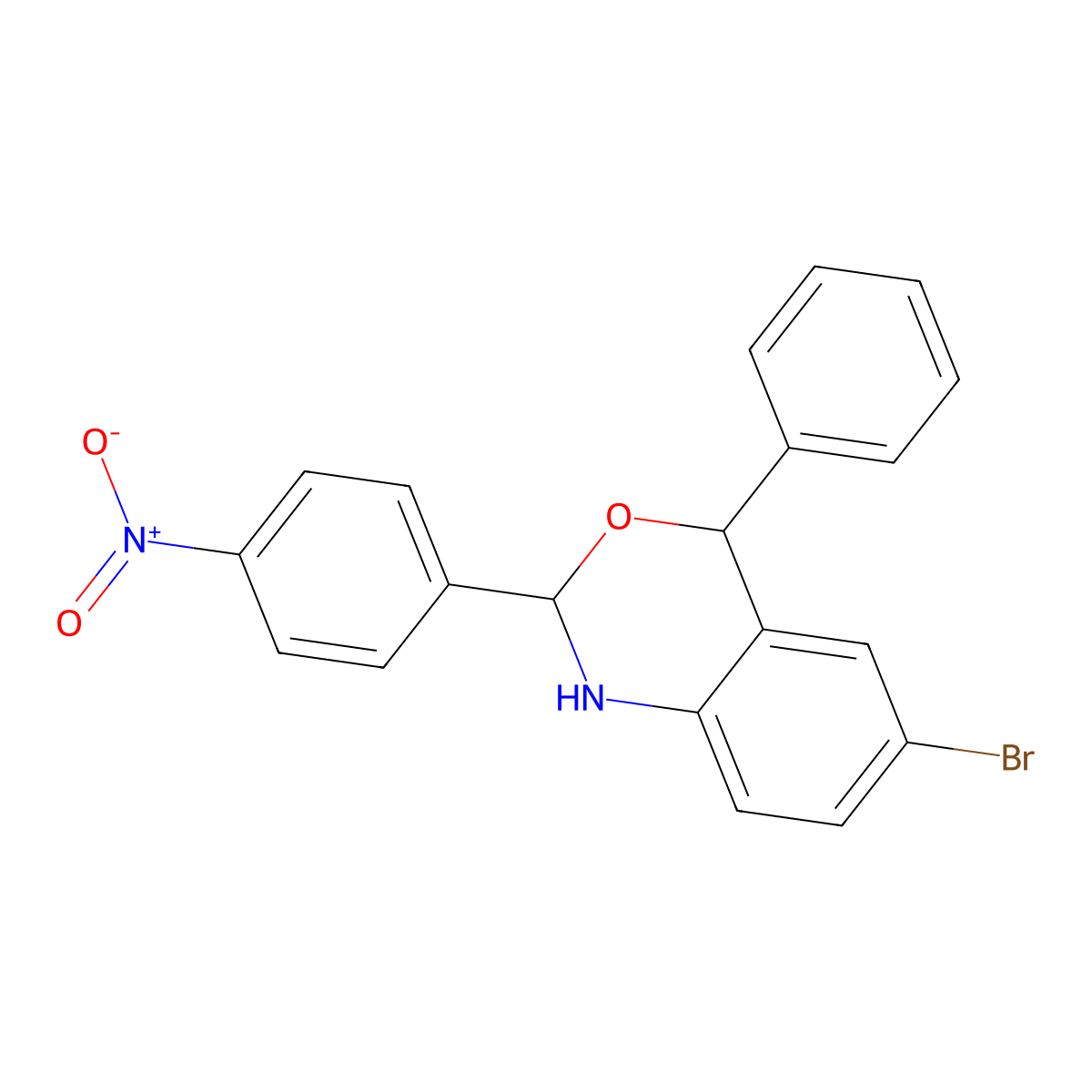 6-bromo-2-{4-nitrophenyl}-4-phenyl-1,4-dihydro-2H-3,1-benzoxazine molecular structure, CAS 385405-46-9