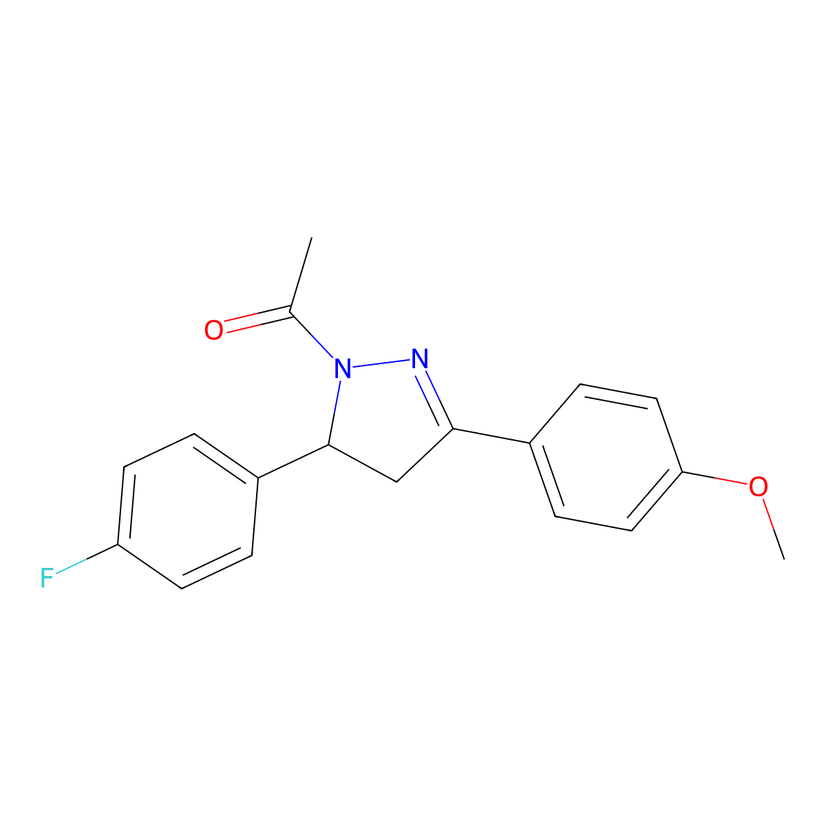 1-(5-(4-fluorophenyl)-3-(4-methoxyphenyl)-4,5-dihydro-1H-pyrazol-1-yl)ethanone molecular structure, CAS 385405-52-7