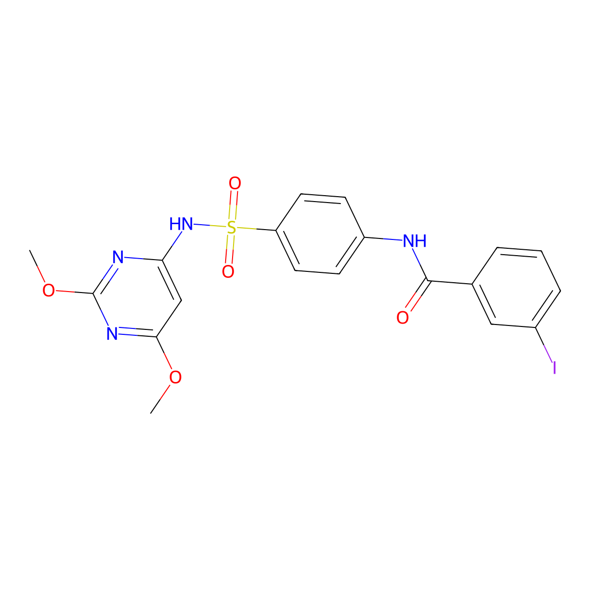 N-{4-[(2,6-dimethoxypyrimidin-4-yl)sulfamoyl]phenyl}-3-iodobenzamide molecular structure, CAS 385405-85-6