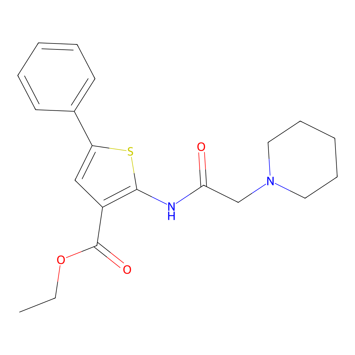 Ethyl 5-phenyl-2-(2-piperidylacetylamino)thiophene-3-carboxylate molecular structure, CAS 385406-08-6