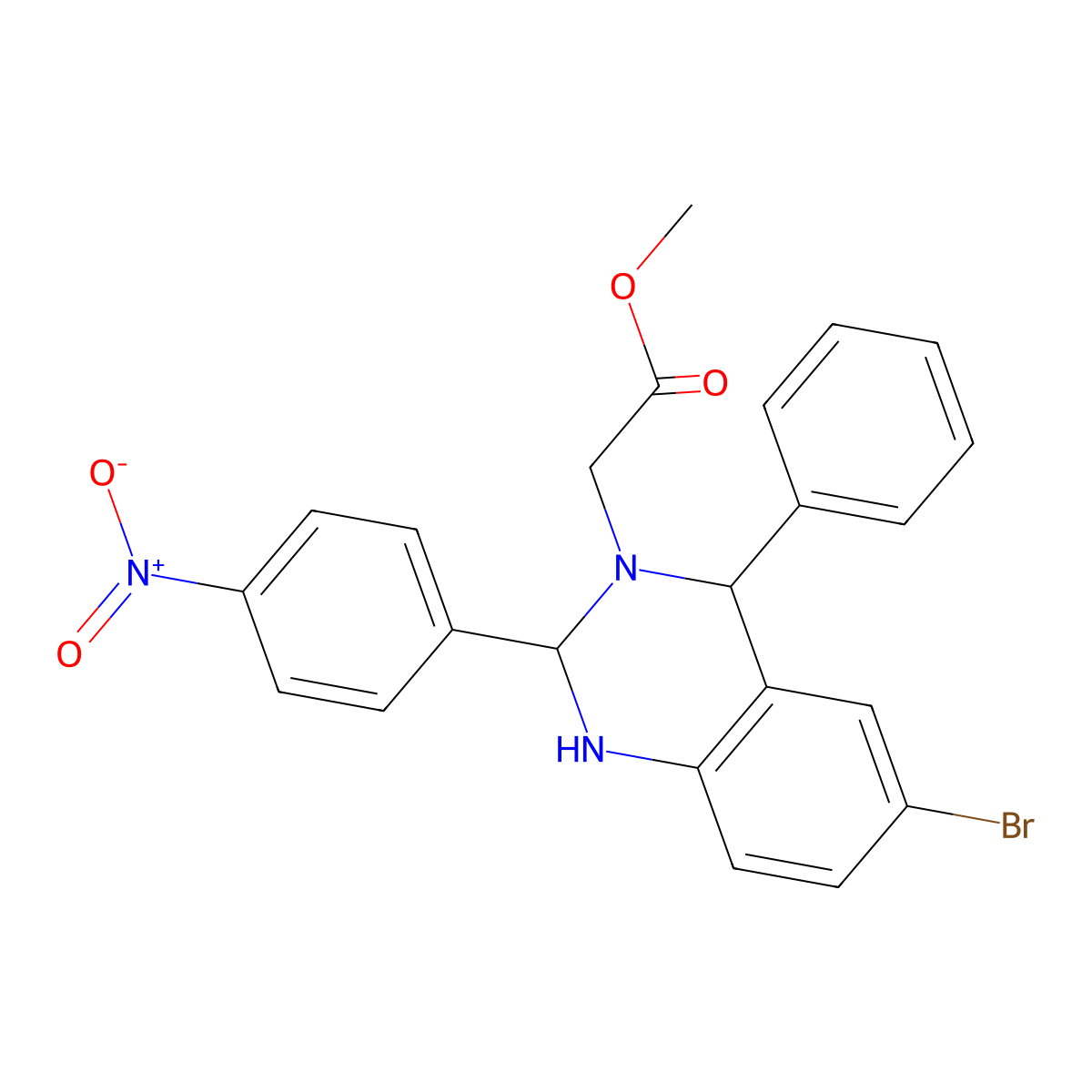 methyl 2-[6-bromo-2-(4-nitrophenyl)-4-phenyl-2,4-dihydro-1H-quinazolin-3-yl]acetate molecular structure, CAS 385406-44-0