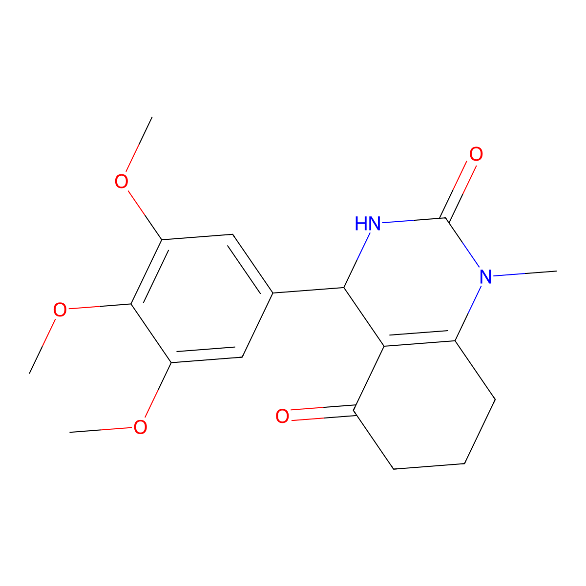 1-methyl-4-(3,4,5-trimethoxyphenyl)-4,6,7,8-tetrahydro-3H-quinazoline-2,5-dione molecular structure, CAS 385407-45-4