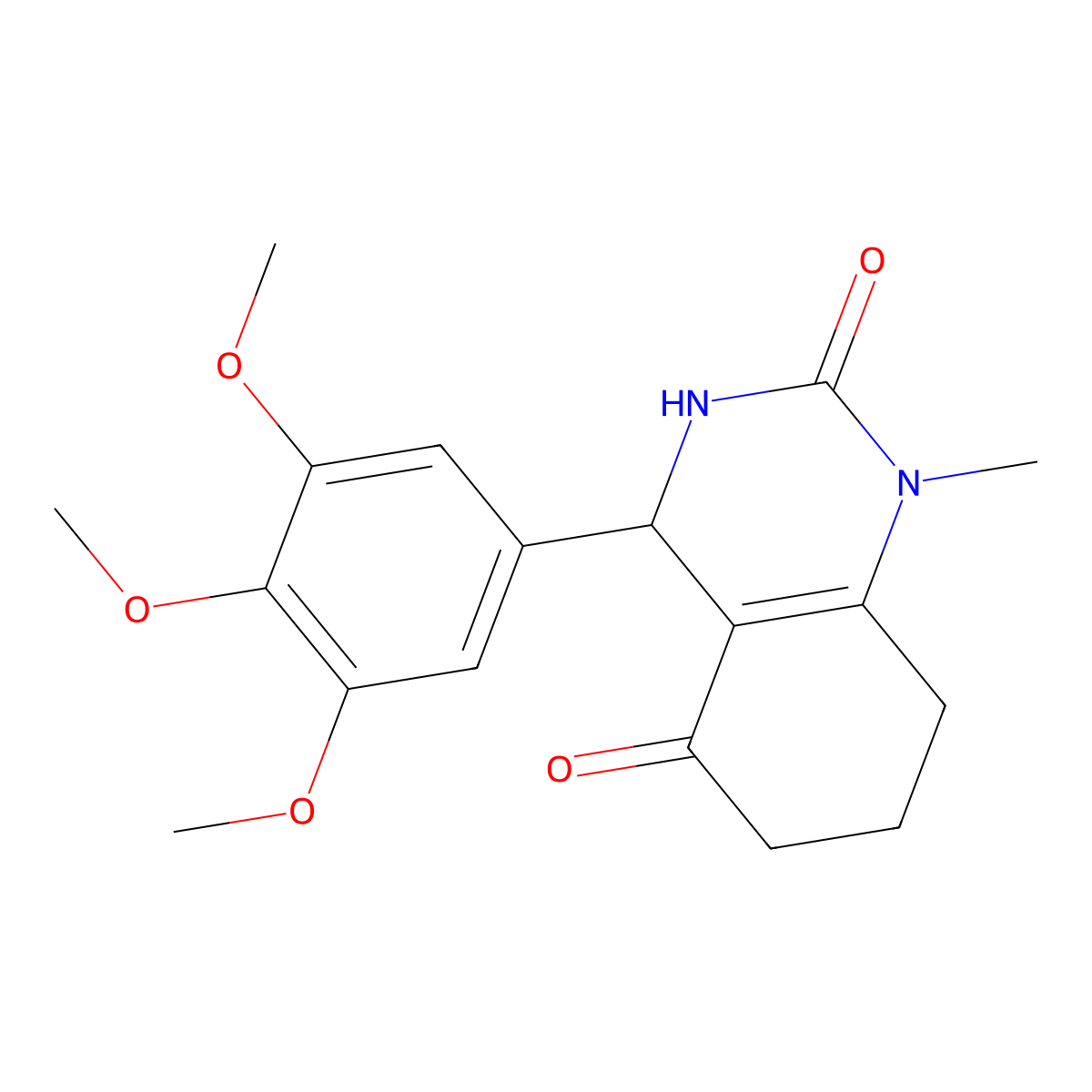 1-methyl-4-(3,4,5-trimethoxyphenyl)-4,6,7,8-tetrahydro-3H-quinazoline-2,5-dione molecular structure, CAS 385407-45-4