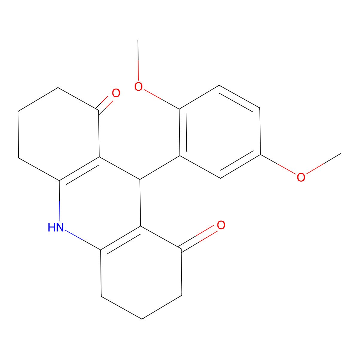 9-(2,5-Dimethoxyphenyl)-2,3,4,5,6,7,9,10-octahydroacridine-1,8-dione molecular structure, CAS 385407-48-7