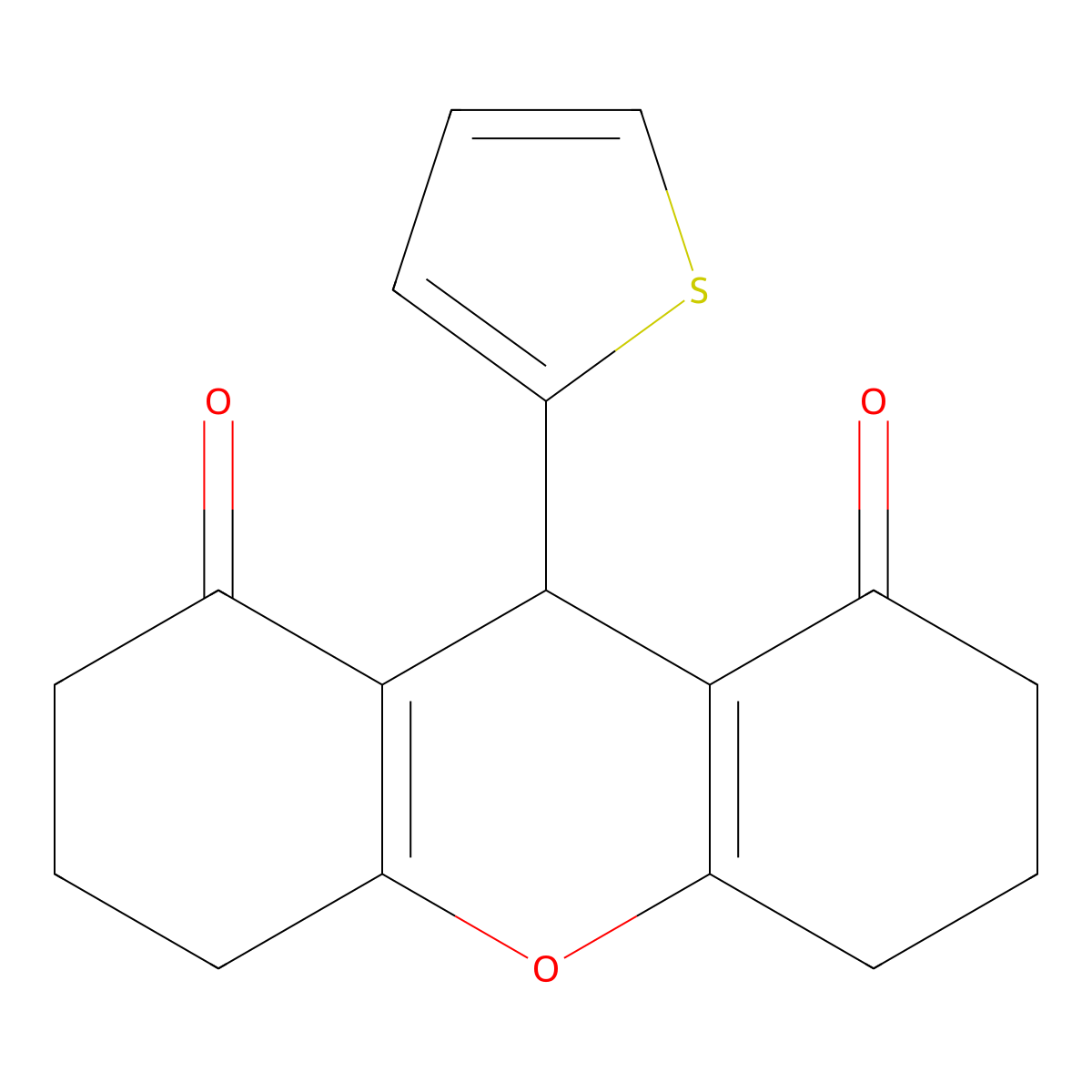 9-(thiophen-2-yl)-3,4,5,6,7,9-hexahydro-1H-xanthene-1,8(2H)-dione molecular structure, CAS 385408-58-2