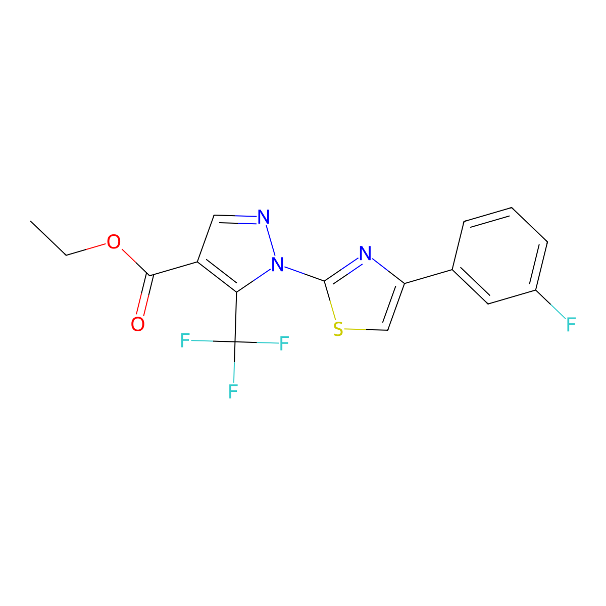 ethyl 1-[4-(3-fluorophenyl)-1,3-thiazol-2-yl]-5-(trifluoromethyl)-1H-pyrazole-4-carboxylate molecular structure, CAS 385416-11-5