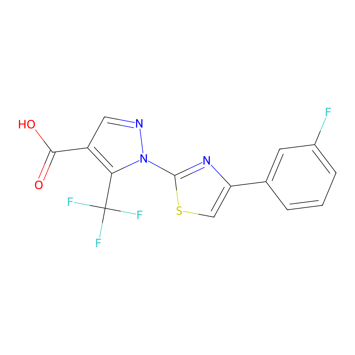1-[4-(3-fluorophenyl)-1,3-thiazol-2-yl]-5-(trifluoromethyl)-1H-pyrazole-4-carboxylic acid molecular structure, CAS 385416-14-8