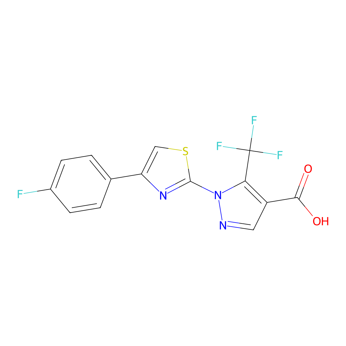 1-[4-(4-fluorophenyl)-1,3-thiazol-2-yl]-5-(trifluoromethyl)-1H-pyrazole-4-carboxylic acid molecular structure, CAS 385416-16-0