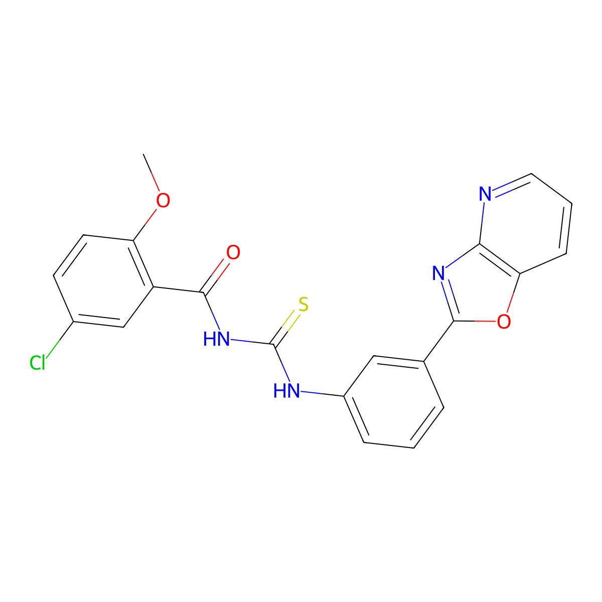 5-chloro-2-methoxy-N-[[3-([1,3]oxazolo[4,5-b]pyridin-2-yl)phenyl]carbamothioyl]benzamide molecular structure, CAS 385416-84-2