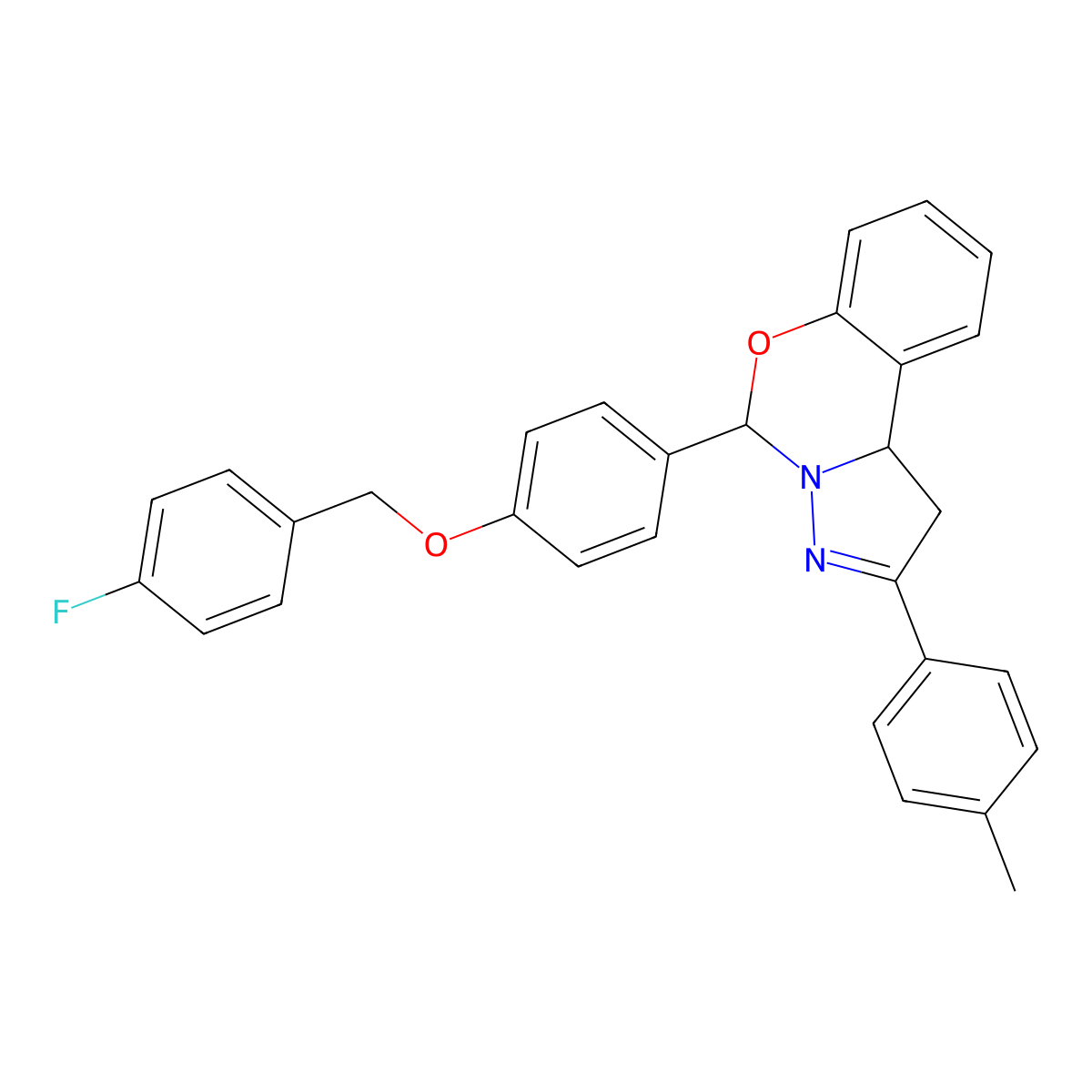 5-{4-[(4-Fluorobenzyl)oxy]phenyl}-2-(4-methylphenyl)-1,10b-dihydropyrazolo[1,5-c][1,3]benzoxazine molecular structure, CAS 385417-06-1