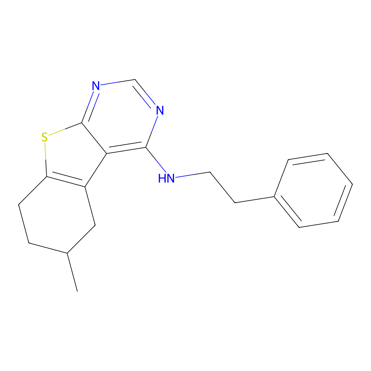 6-methyl-N-(2-phenylethyl)-5,6,7,8-tetrahydro[1]benzothieno[2,3-d]pyrimidin-4-amine molecular structure, CAS 385417-23-2
