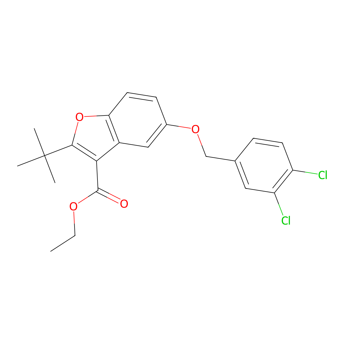 Ethyl 2-tert-butyl-5-[(3,4-dichlorophenyl)methoxy]-1-benzofuran-3-carboxylate molecular structure, CAS 385417-28-7
