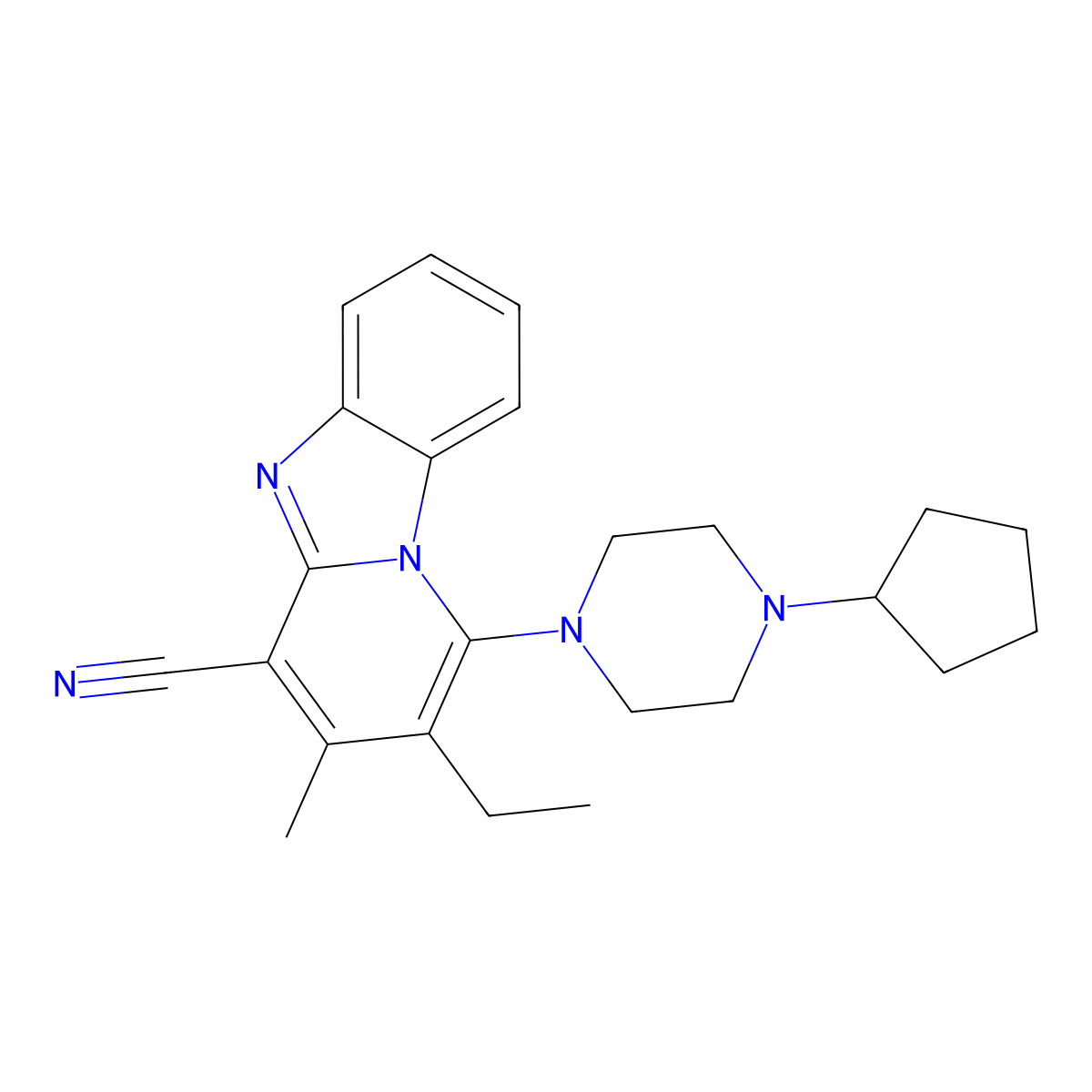 1-(4-Cyclopentylpiperazin-1-yl)-2-ethyl-3-methylpyrido[1,2-a]benzimidazole-4-carbonitrile molecular structure, CAS 385417-39-0