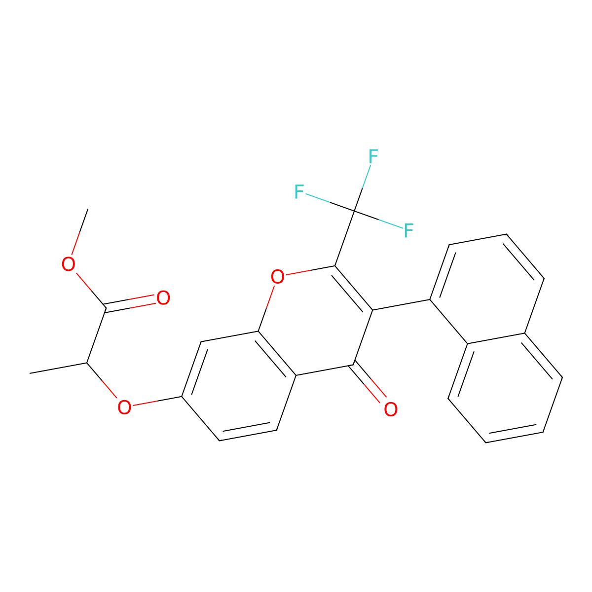 methyl 2-((3-(naphthalen-1-yl)-4-oxo-2-(trifluoromethyl)-4H-chromen-7-yl)oxy)propanoate molecular structure, CAS 385417-46-9