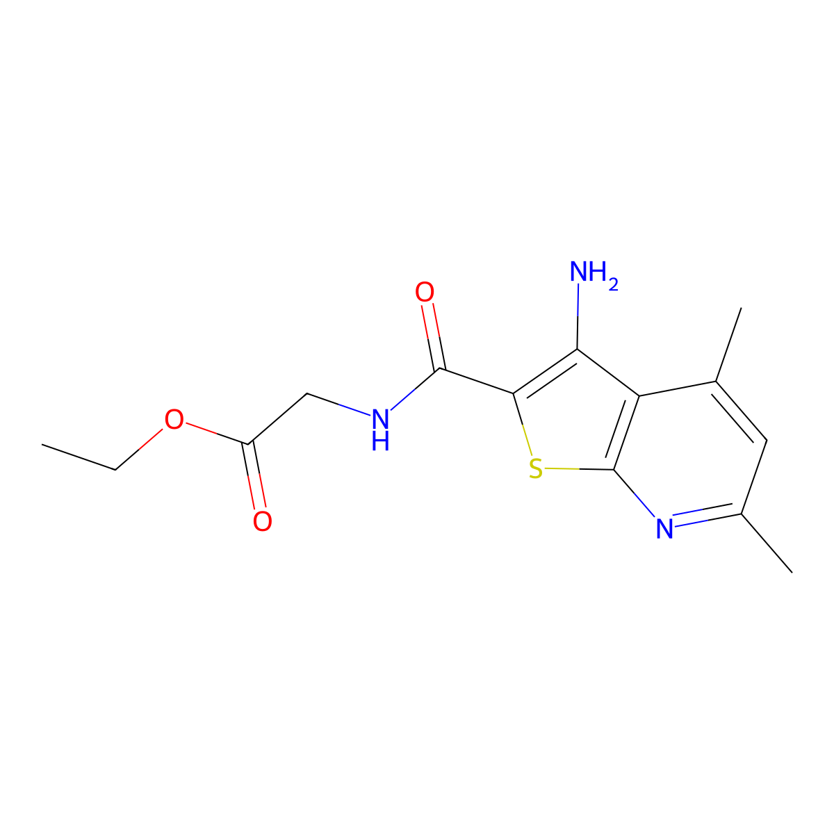 Ethyl 2-[(3-amino-4,6-dimethylthieno[2,3-b]pyridine-2-carbonyl)amino]acetate molecular structure, CAS 385417-52-7
