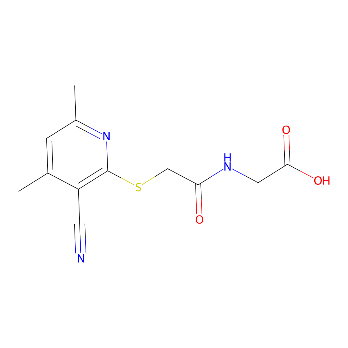 2-[[2-(3-Cyano-4,6-dimethylpyridin-2-yl)sulfanylacetyl]amino]acetic acid molecular structure, CAS 385417-58-3