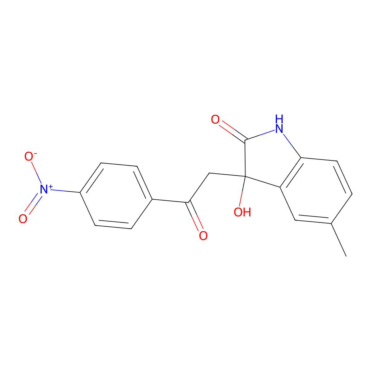 3-hydroxy-5-methyl-3-[2-(4-nitrophenyl)-2-oxoethyl]-1,3-dihydro-2H-indol-2-one molecular structure, CAS 385417-77-6