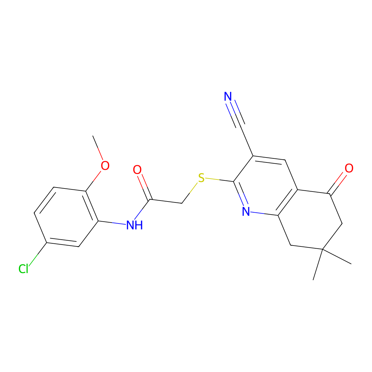N-(5-chloro-2-methoxyphenyl)-2-[(3-cyano-7,7-dimethyl-5-oxo-5,6,7,8-tetrahydroquinolin-2-yl)sulfanyl]acetamide molecular structure, CAS 385417-83-4