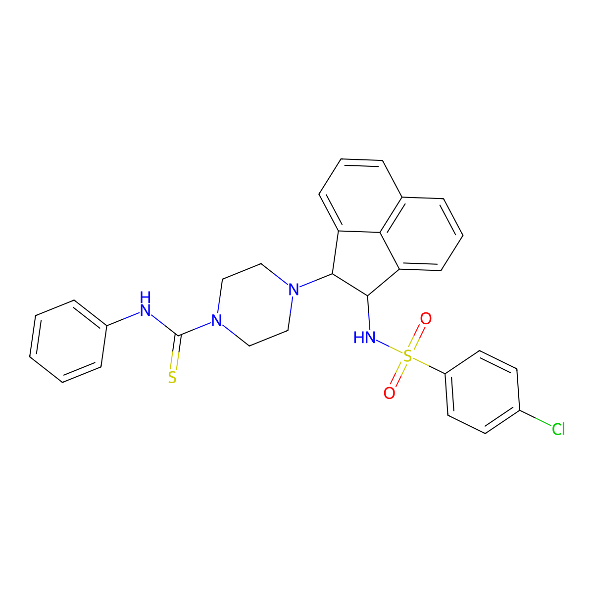4-(2-(4-chlorophenylsulfonamido)-1,2-dihydroacenaphthylen-1-yl)-N-phenylpiperazine-1-carbothioamide molecular structure, CAS 385417-92-5
