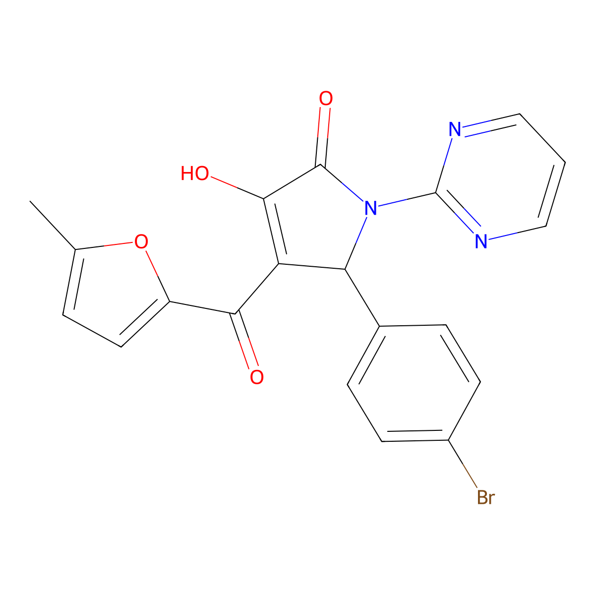 5-(4-bromophenyl)-3-hydroxy-4-(5-methyl-2-furoyl)-1-(2-pyrimidinyl)-1,5-dihydro-2H-pyrrol-2-one molecular structure, CAS 385418-04-2