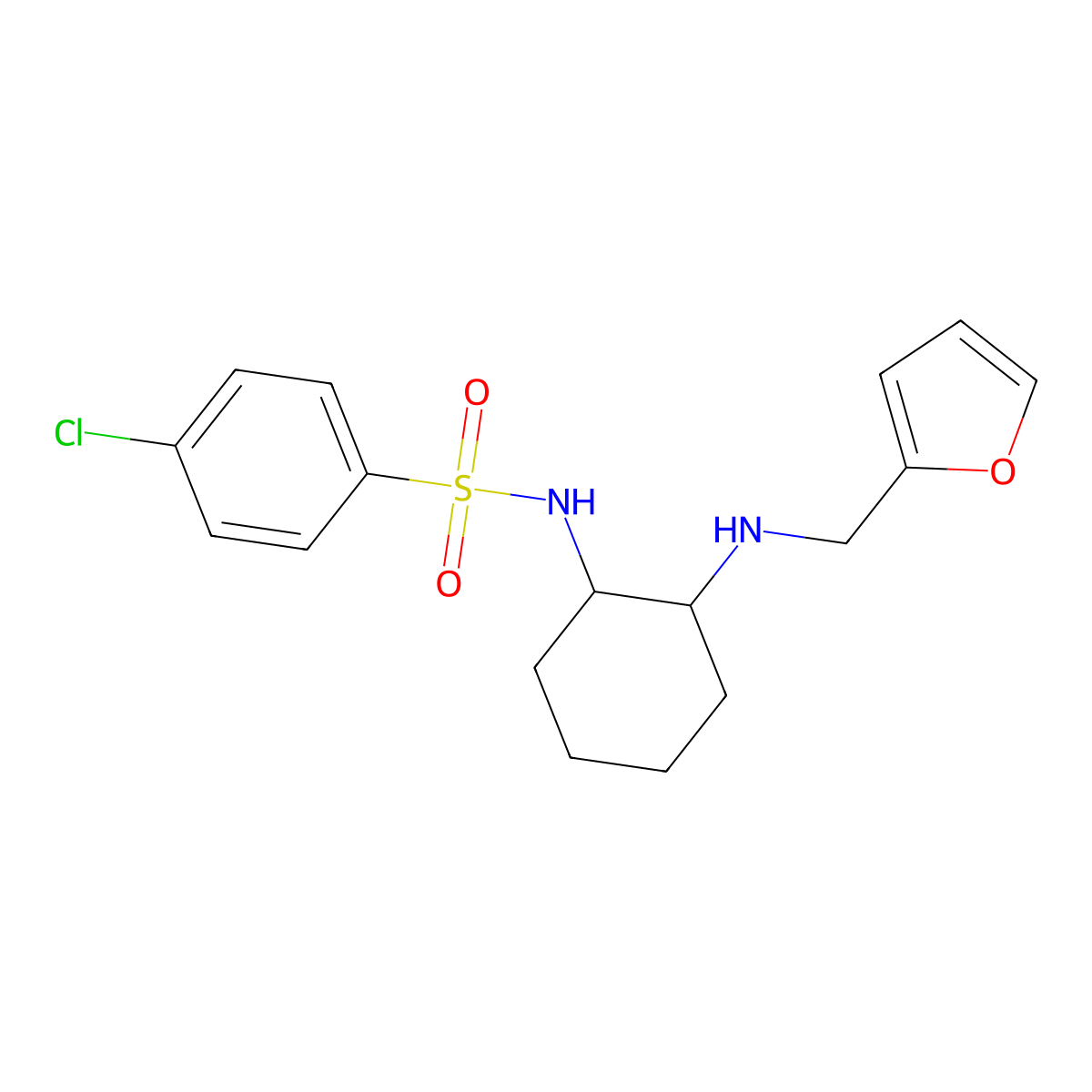 4-chloro-N-(2-((furan-2-ylmethyl)amino)cyclohexyl)benzenesulfonamide molecular structure, CAS 385418-07-5