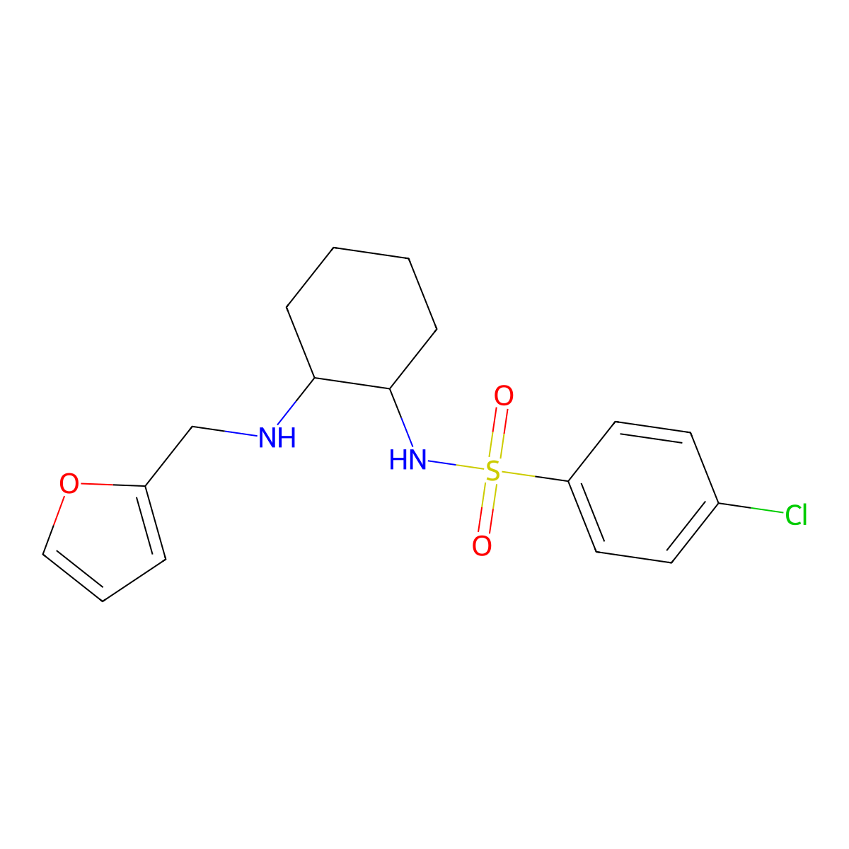 4-chloro-N-(2-((furan-2-ylmethyl)amino)cyclohexyl)benzenesulfonamide molecular structure, CAS 385418-07-5