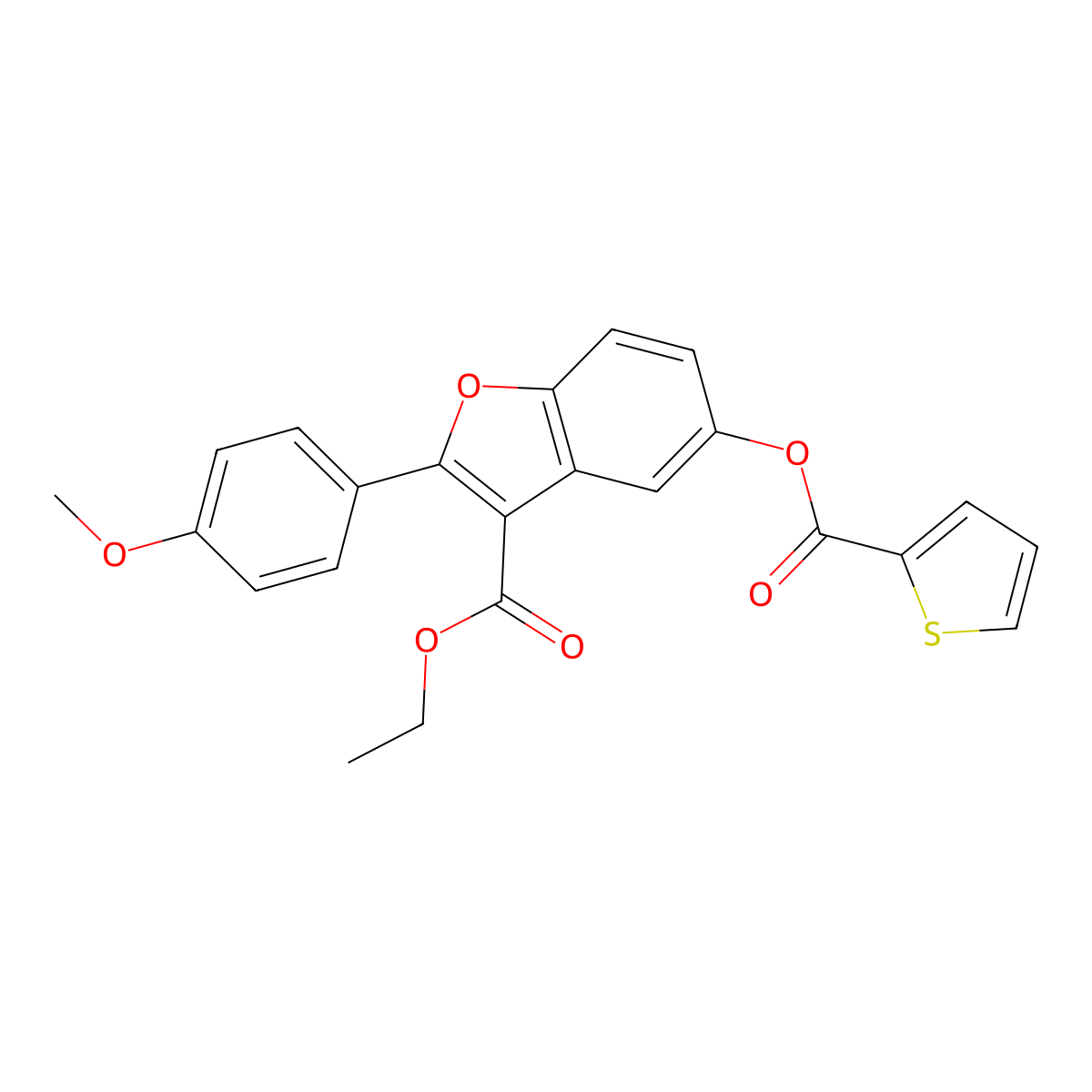 Ethyl 2-(4-methoxyphenyl)-5-(thiophene-2-carbonyloxy)-1-benzofuran-3-carboxylate molecular structure, CAS 385418-36-0