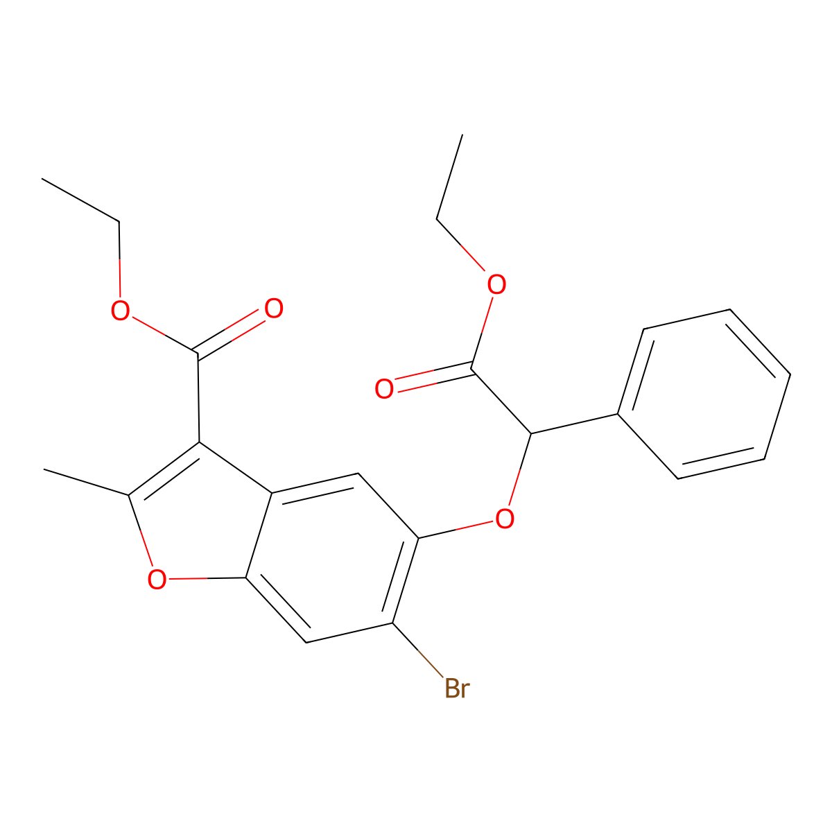 Ethyl 6-bromo-5-(2-ethoxy-2-oxo-1-phenylethoxy)-2-methyl-1-benzofuran-3-carboxylate molecular structure, CAS 385418-50-8